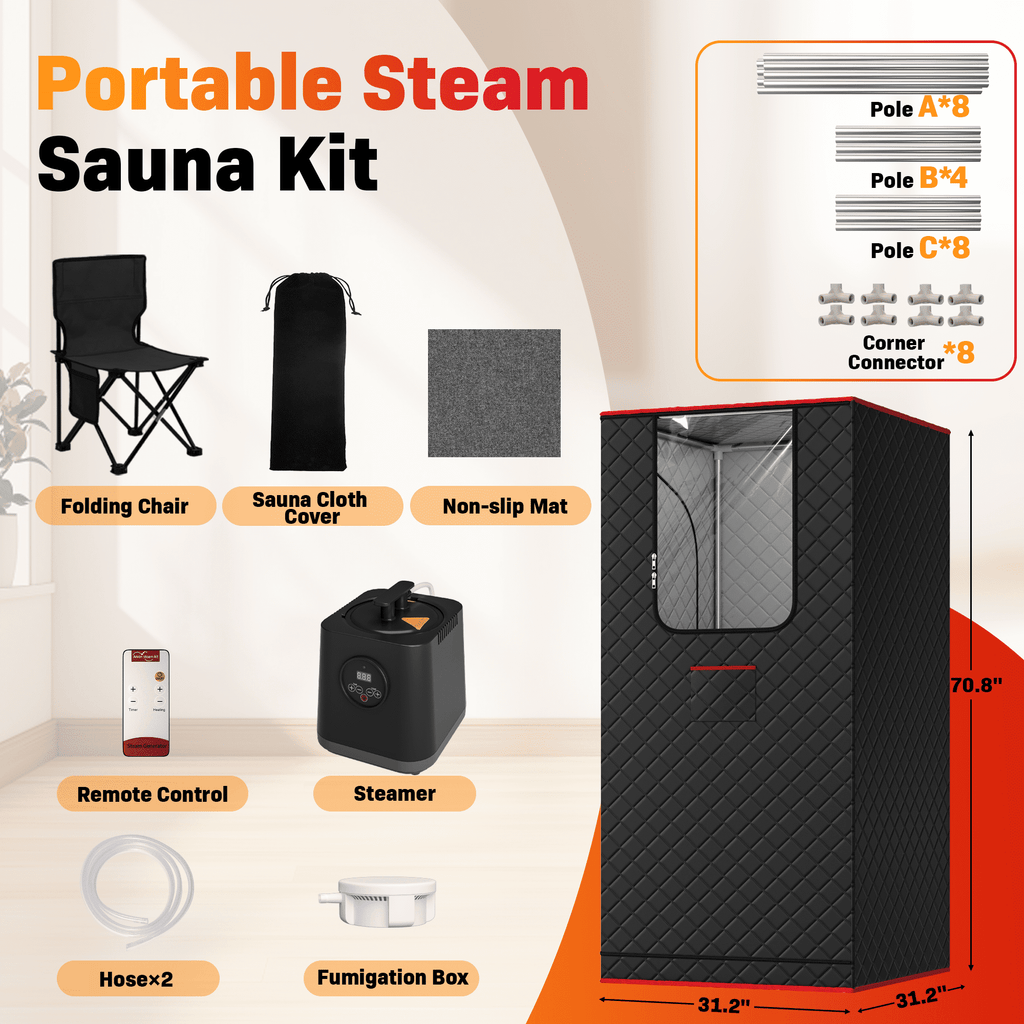 Portable Sauna Box for Home, Personal SPA Steam Sauna with 3L/1200W Steamer, XL Foldable and Remote Control, 99-Min Timer & 15 Power Levels, Black