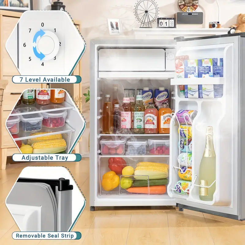 Patiosunny 3.2 Cu.ft Mini Fridge Energy Saving Compact Refrigerator with Reversible Door, Silver