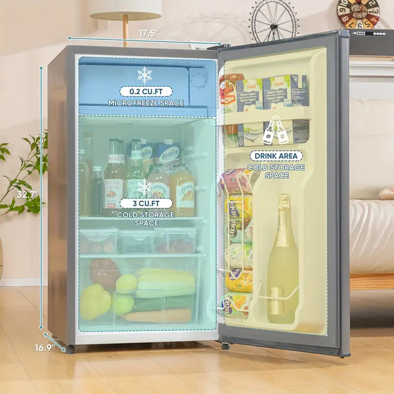Patiosunny 3.2 Cu.ft Mini Fridge Energy Saving Compact Refrigerator with Reversible Door, Silver