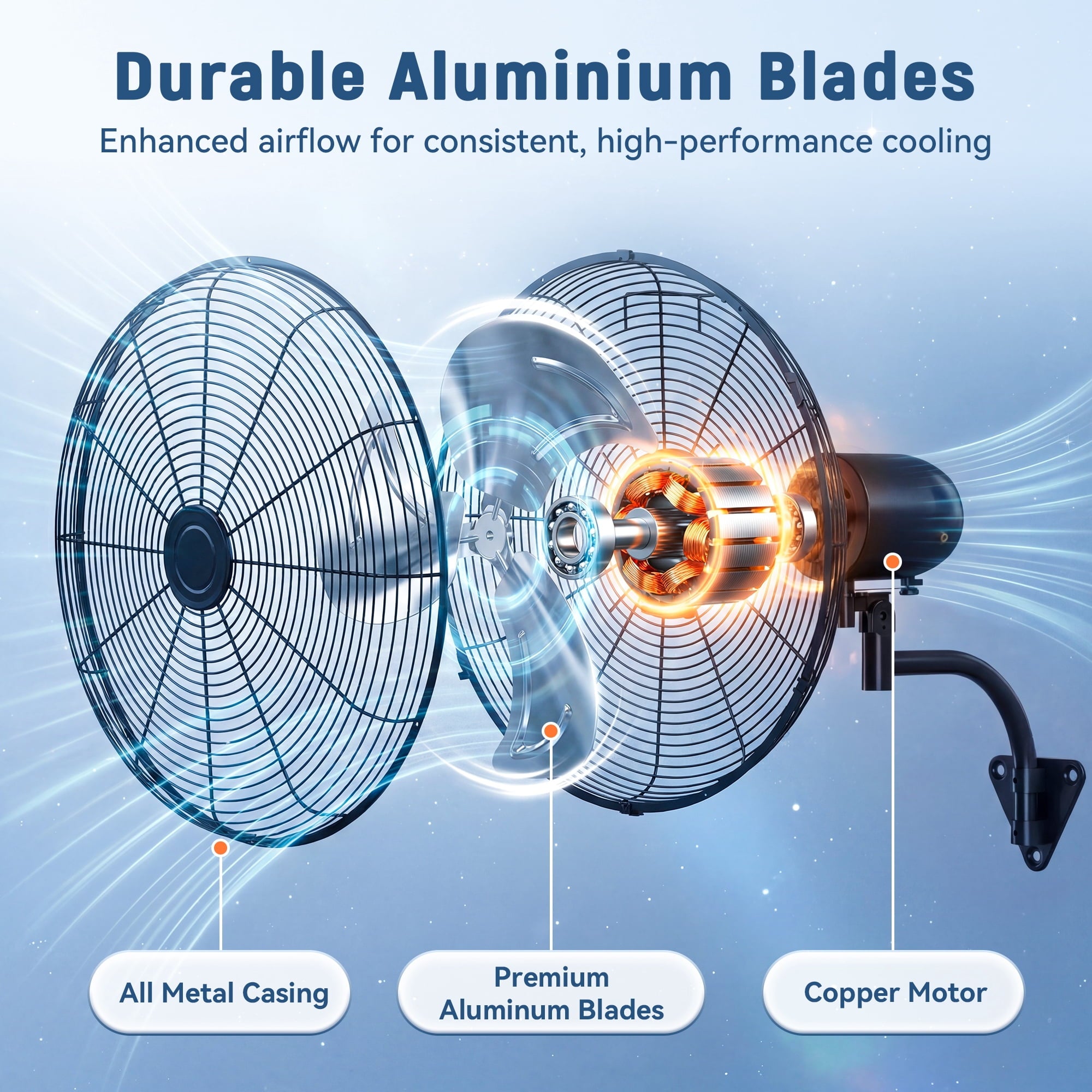 Patiosunny 24'' Industrial Wall Mounted Fan, 180W High Power, 3 Speed Adjustable Oscillating Fan, Commercial Wall Fan for Garage, Workshop, Warehouse,Black