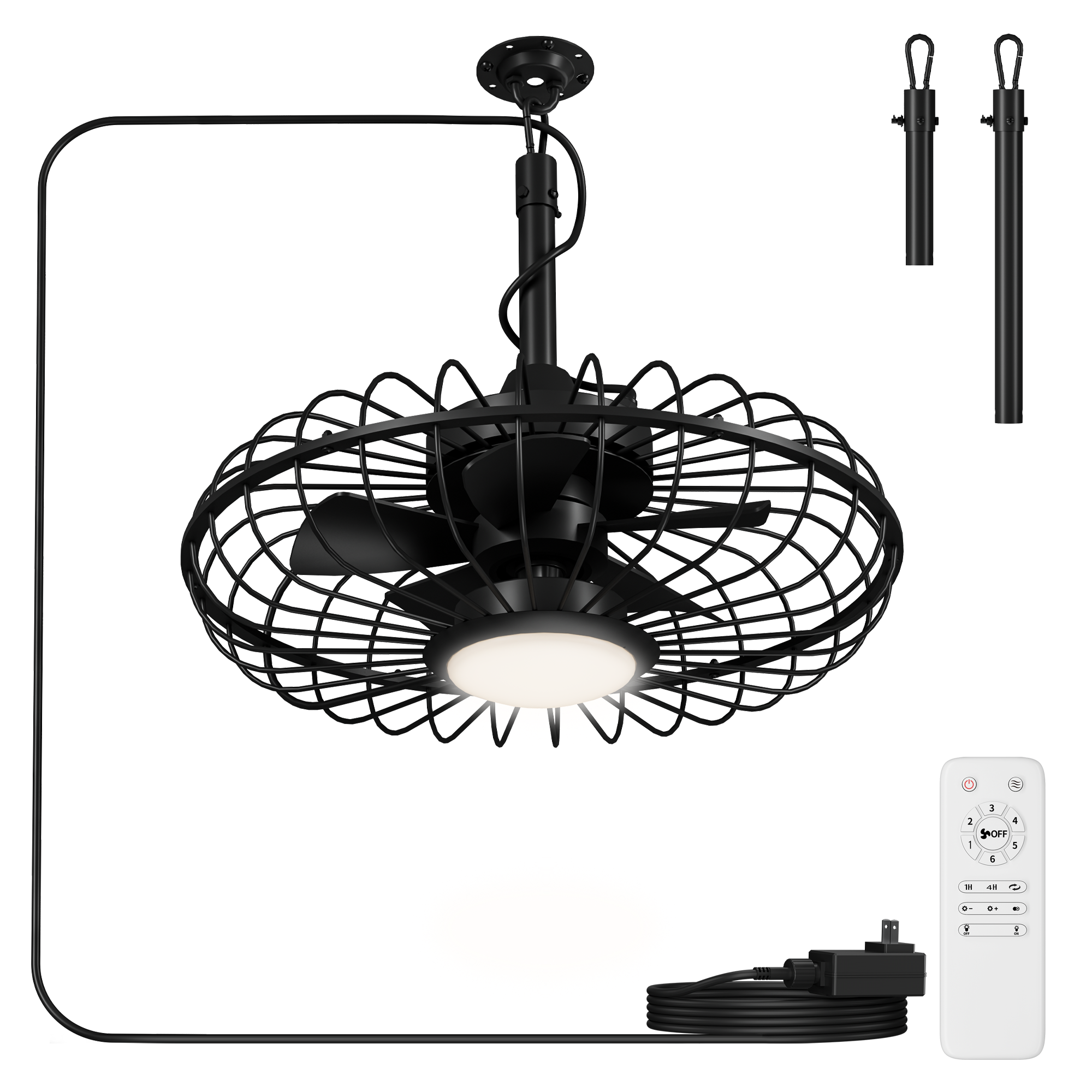 Patiosunny 20" Outdoor Ceiling Fan with Lights, 3-Color Infinite Dimming, 6 Speeds + Timer, Waterproof & Energy-Efficient,Remote Control, for Patio, Porch or Gazebo, Black