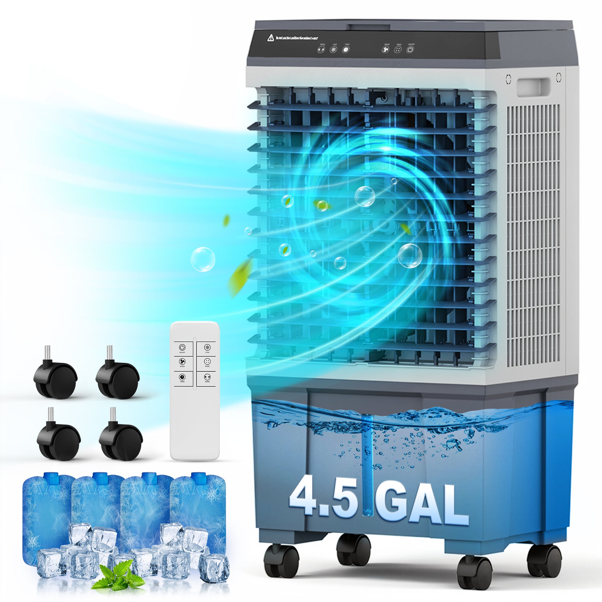 Patiosunny Industrial Evaporative Air Cooler, 5.3Gal Large Water Tank, High Velocity Airflow, Portable Swamp Cooler, 3 Speeds, Wide Angle Swing, for Garage Workshop Warehouse