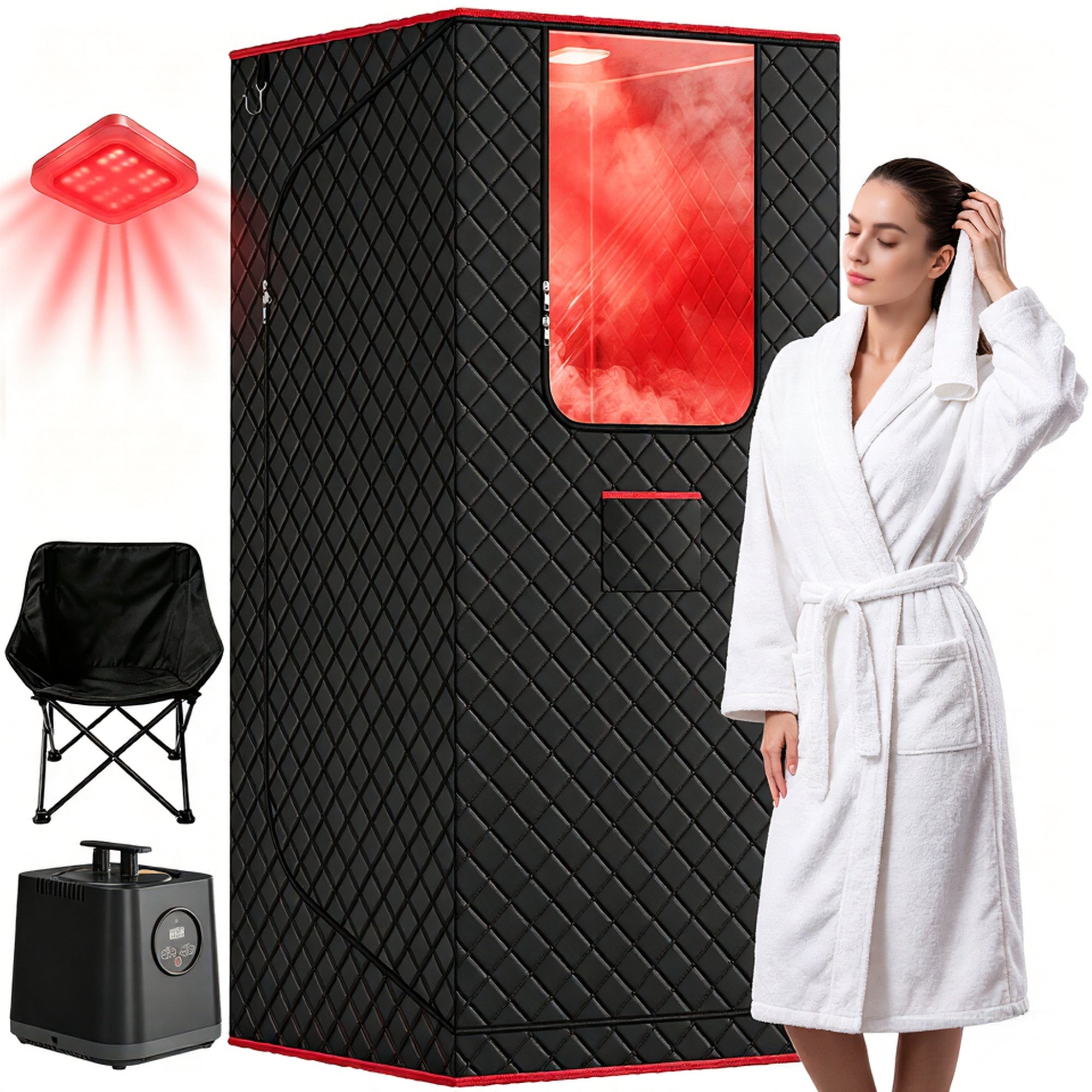 Patiosunny Portable Steam Sauna for Home with 3L 1200W Steamer, Remote Control, Folding Chair, 9 Temperature Levels, Light Black