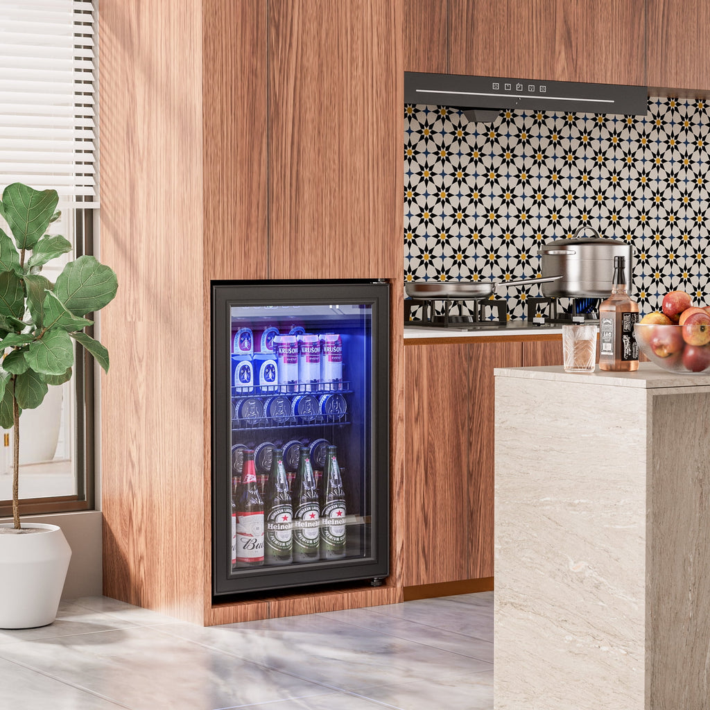 Patiosunny 100 Can Beverage Refrigerator Cooler 2.47 Cu.ft Mini Fridge with Glass Door & Adjustable Shelves, Perfect for Home, Office or Bar