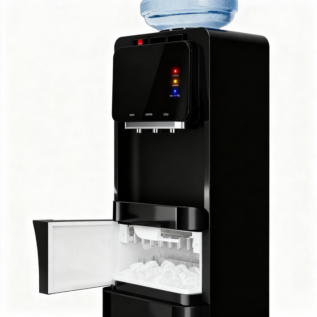 Patiosunny 4-in-1 Water Dispenser with Ice Maker, Compatible with 3–5 Gallon Bottles, Hot & Cold & Room Temperature with Fast Ice Making, Child Lock, for Home and Office, Black