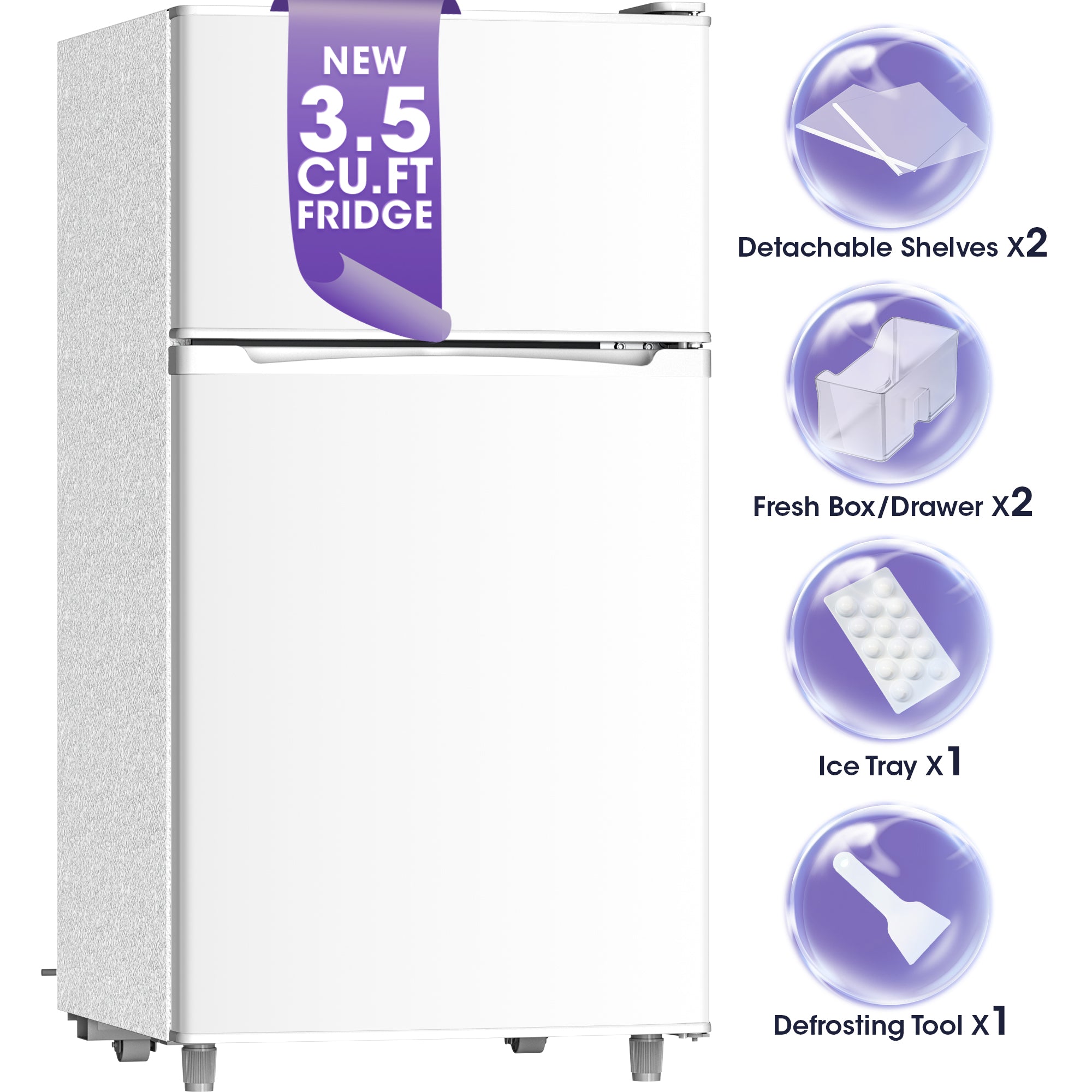 Patiosunny 3.5 Cu.Ft Mini Fridge with Freezer, Adjustable Thermostat, Low Noise, Removable Glass Shelves, 2 Door Small Refrigerator for Kitchen, Dorm, Office, Bedroom, Pearl White