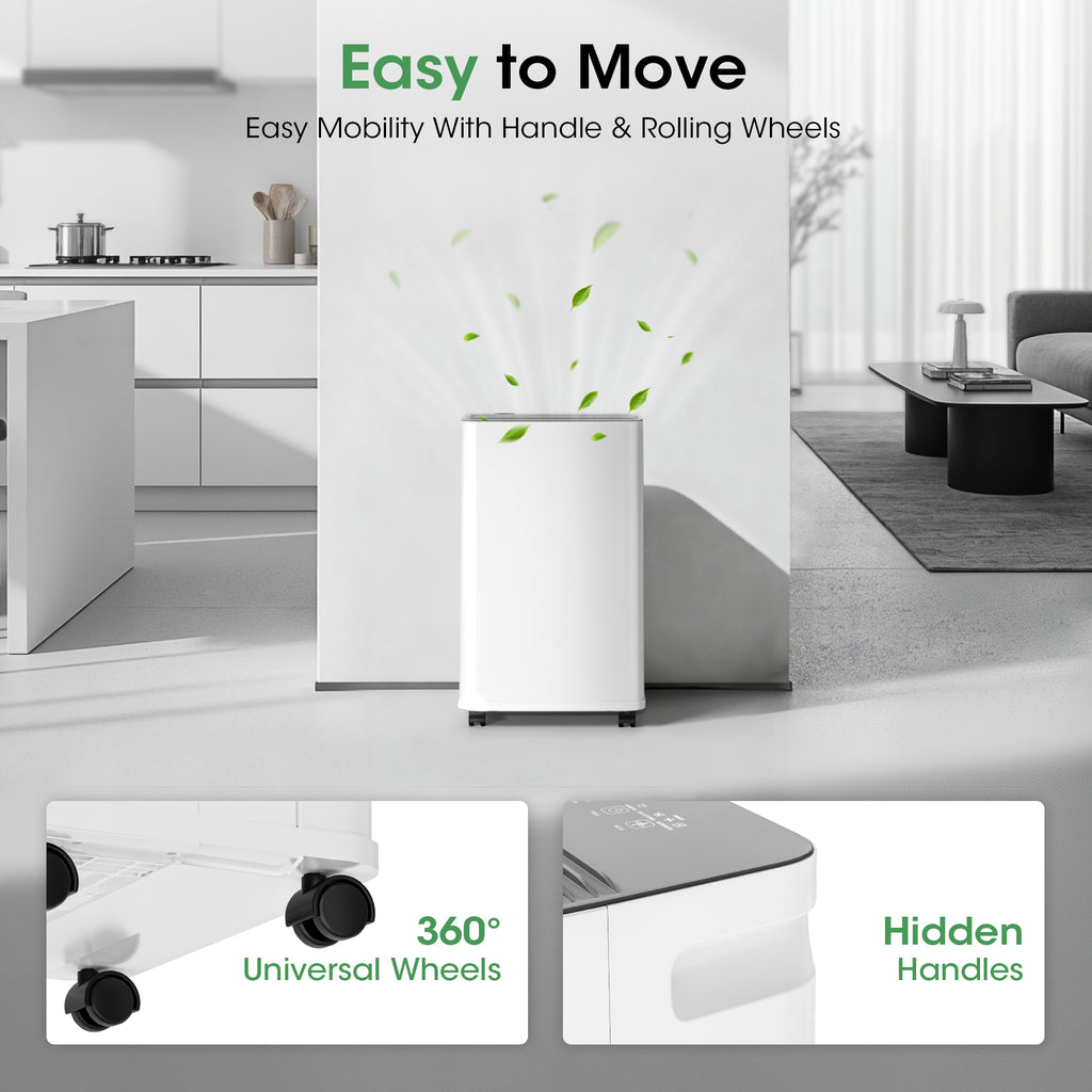 Patiosunny 10-Pint (DOE), Max 35 Pints/D Multi-Function Dehumidifier, 3600 Sq. Ft Coverage Area with App Remote Control, 24H-Timer/Drain Hose/Child lock, for Bedroom/Office/Laundry Room