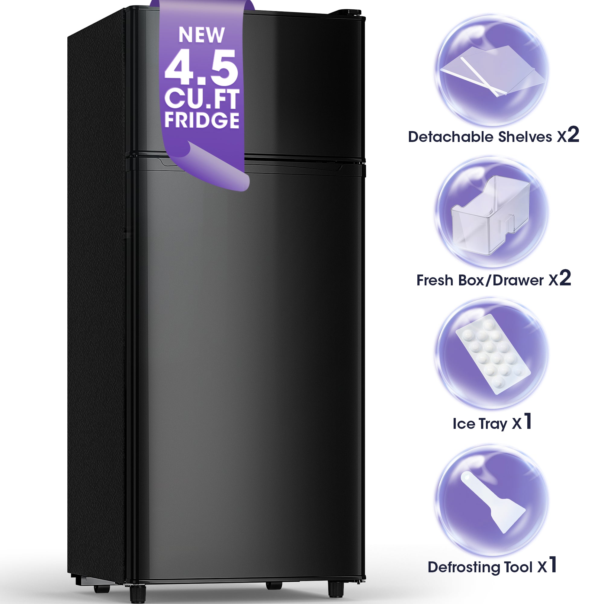 Patiosunny 4.5 Cu.ft Mini Refrigerator with Freezer,Small Refrigerator for Office,Kitchen,Dorm and Bedroom ,2 Doors Mini Fridge with Adjustable Shelves(Black)