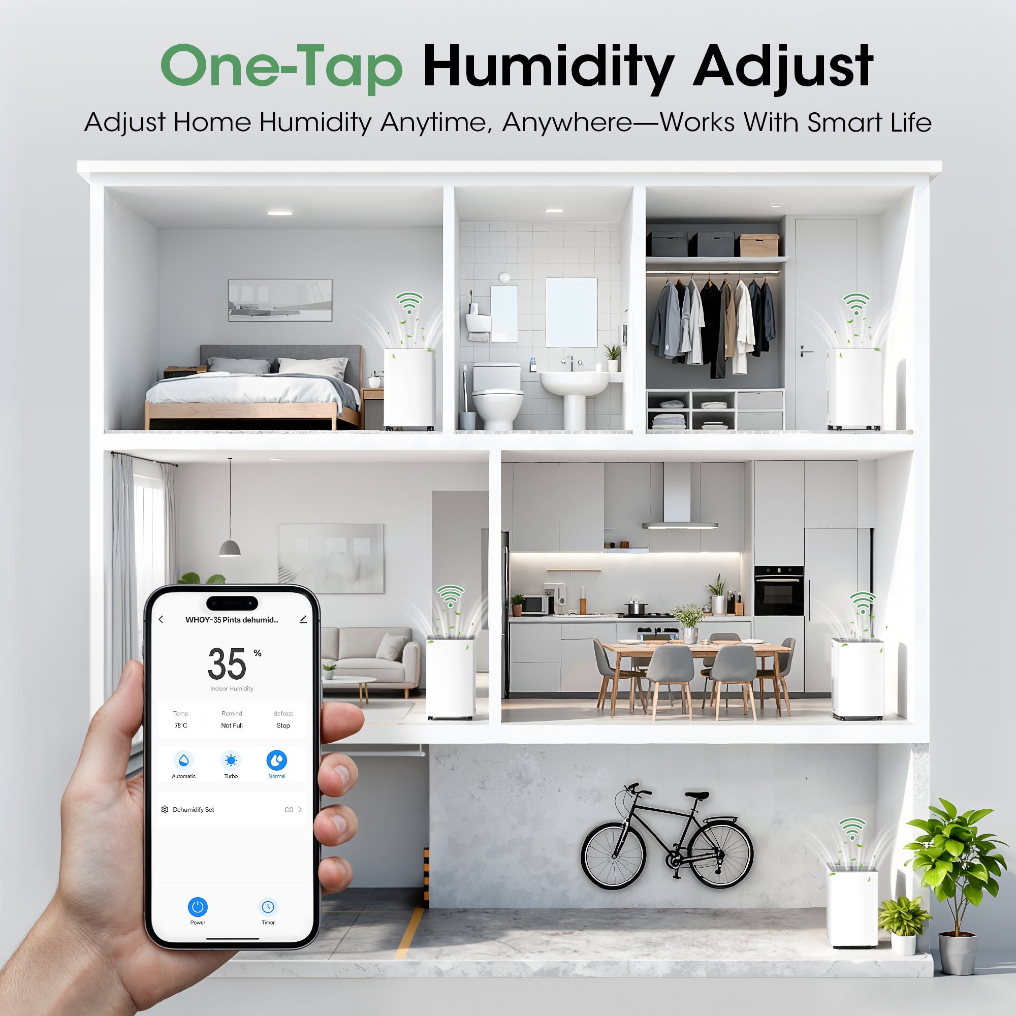 Patiosunny 35 Pint Smart Dehumidifier, Smart App WiFi Control, 24 H Timer, Auto-Defrost, Child Lock & Drain Hose Included, Ideal for Living Rooms, Bathrooms, Bedrooms, and Garages