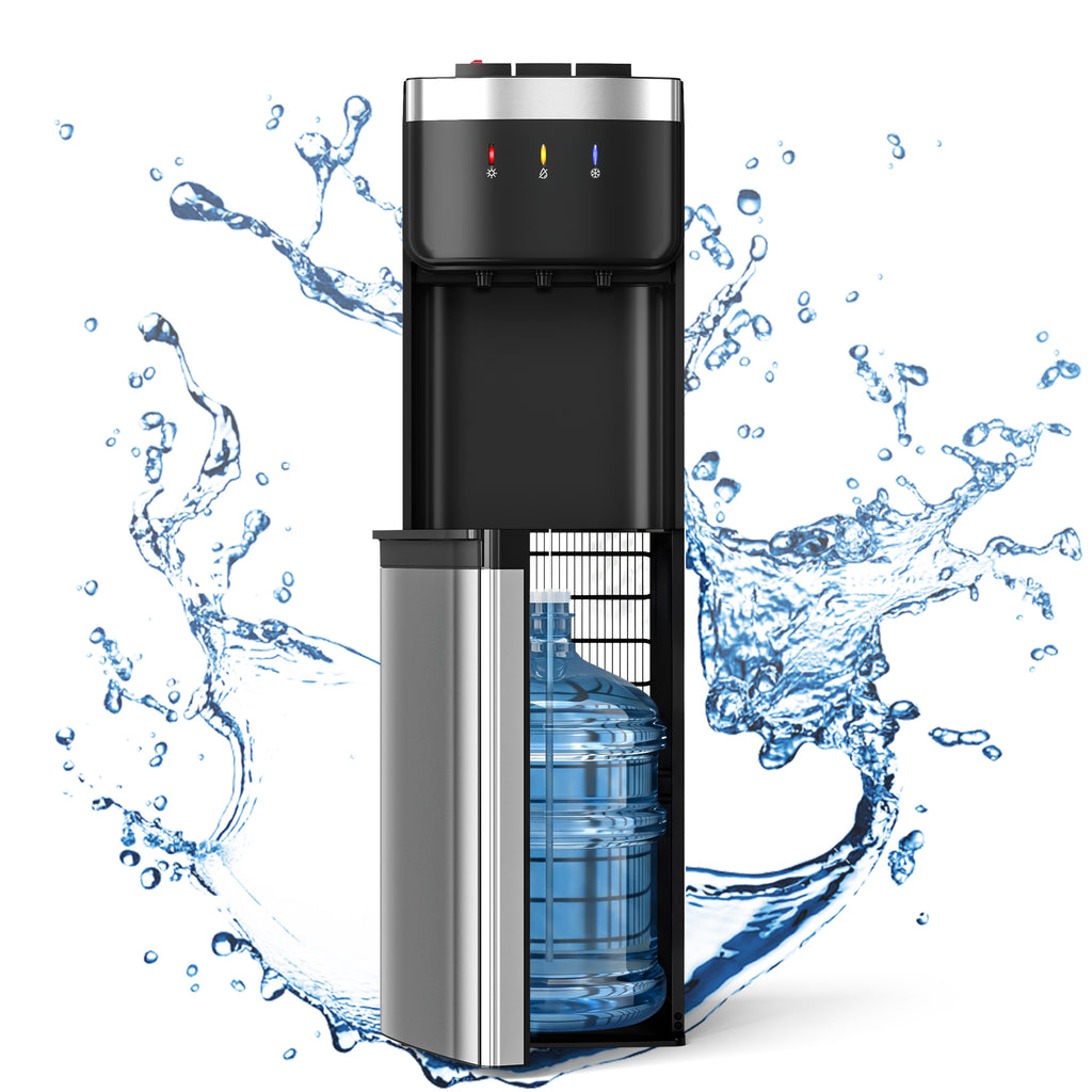 Patiosunny Bottom Loading Water Cooler - No Heavy Lifting, Fits 3-5 Gallon Bottles – Hot, Cold & Room Temperature Water Dispenser with Child Lock, for Home & Office, Black