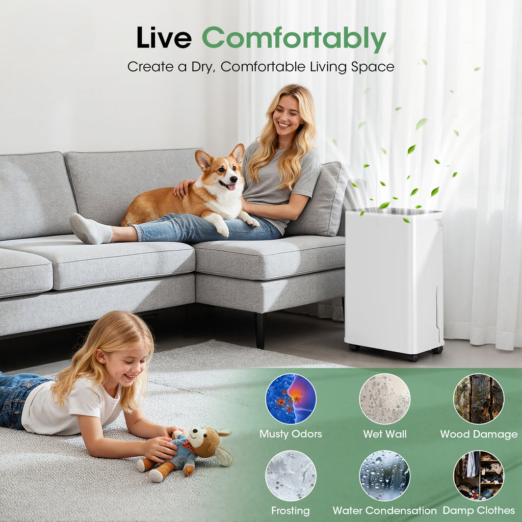 Patiosunny 10-Pint (DOE), Max 35 Pints/D Multi-Function Dehumidifier, 3600 Sq. Ft Coverage Area with App Remote Control, 24H-Timer/Drain Hose/Child lock, for Bedroom/Office/Laundry Room