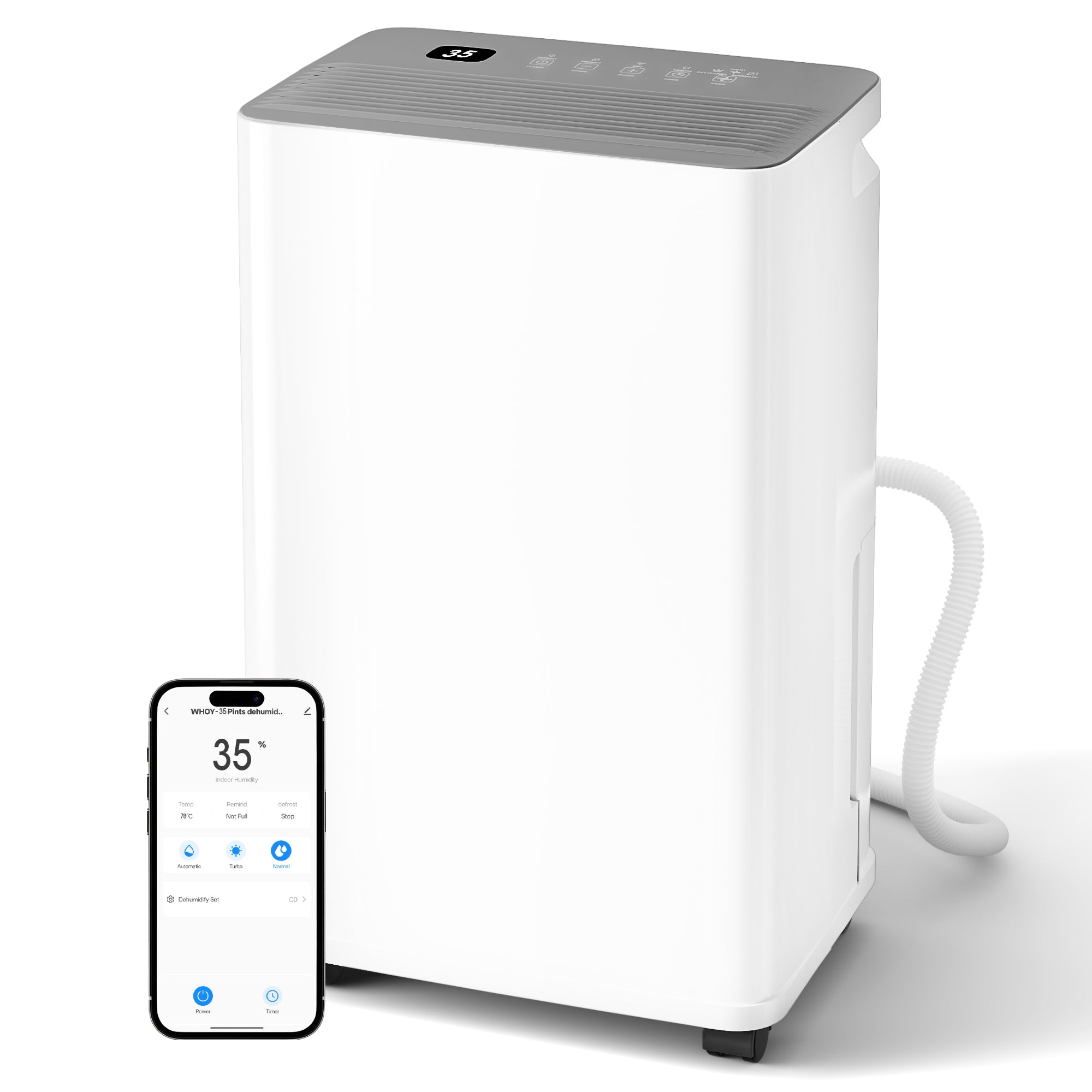 Patiosunny 10-Pint (DOE), Max 35 Pints/D Multi-Function Dehumidifier, 3600 Sq. Ft Coverage Area with App Remote Control, 24H-Timer/Drain Hose/Child lock, for Bedroom/Office/Laundry Room