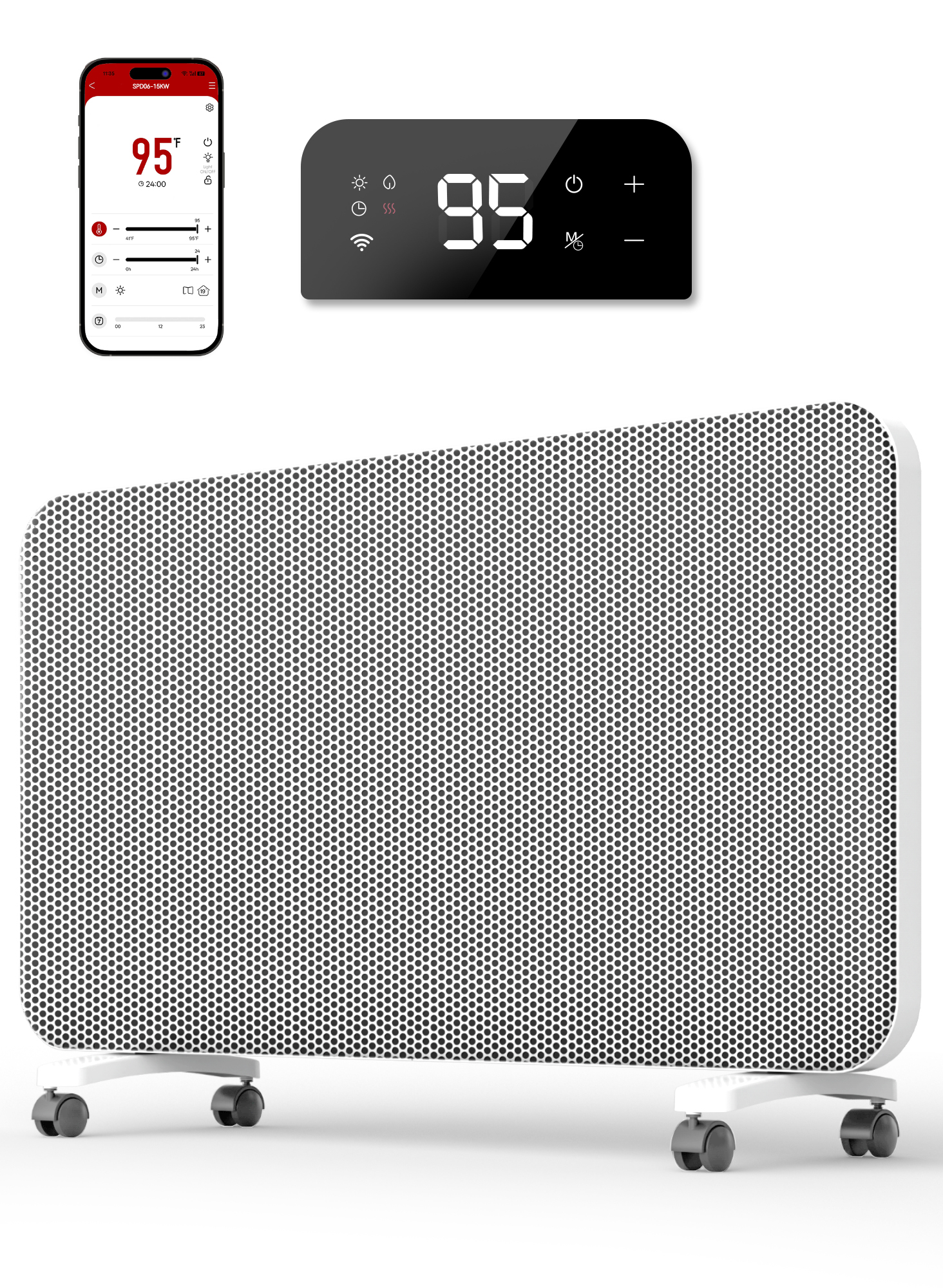 Patiosunny 32-Inch Convection Panel Space Heater Indoor Use Large Room, 1500W Heater with Thermostat, Wall Mount or Standing, Smart WiFi App Control & Energy Saving & Quiet