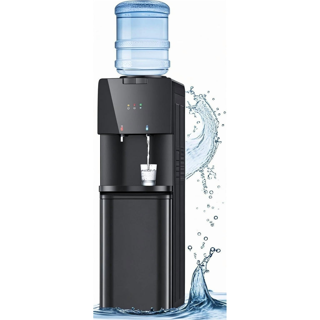 Patiosunny Top Loading Double Temperature Water Dispenser, Safety Lock, Detachable Water Tray, Stylish Black