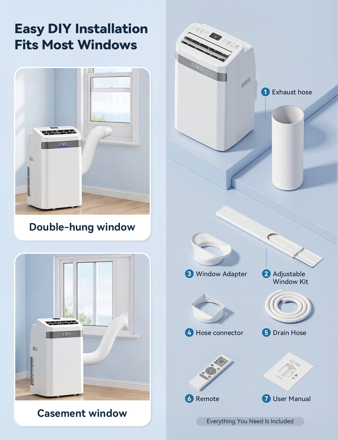Patiosunny Portable Air Conditioners 14,000 BTU Ashrae, 4-in-1 AC Unit, Dehumidifier, Fan & Sleep, with 24-Hour Timer, Remote Control, for Home/Office/Apartments/Dorm