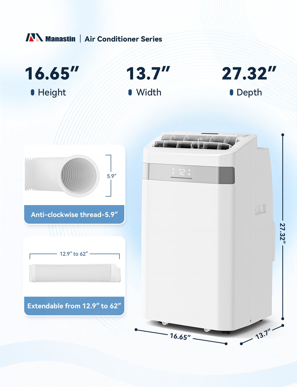 Patiosunny Portable Air Conditioners 14,000 BTU Ashrae, 4-in-1 AC Unit, Dehumidifier, Fan & Sleep, with 24-Hour Timer, Remote Control, for Home/Office/Apartments/Dorm