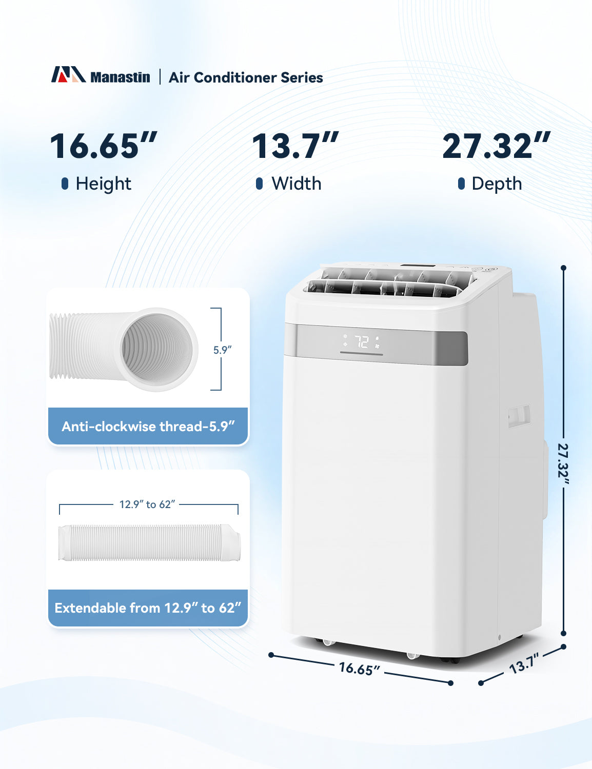 Patiosunny Portable Air Conditioners 14,000 BTU Ashrae, 4-in-1 AC Unit, Dehumidifier, Fan & Sleep, with 24-Hour Timer, Remote Control, for Home/Office/Apartments/Dorm