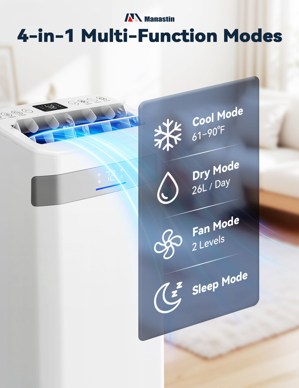 Patiosunny Portable Air Conditioners 14,000 BTU Ashrae, 4-in-1 AC Unit, Dehumidifier, Fan & Sleep, with 24-Hour Timer, Remote Control, for Home/Office/Apartments/Dorm