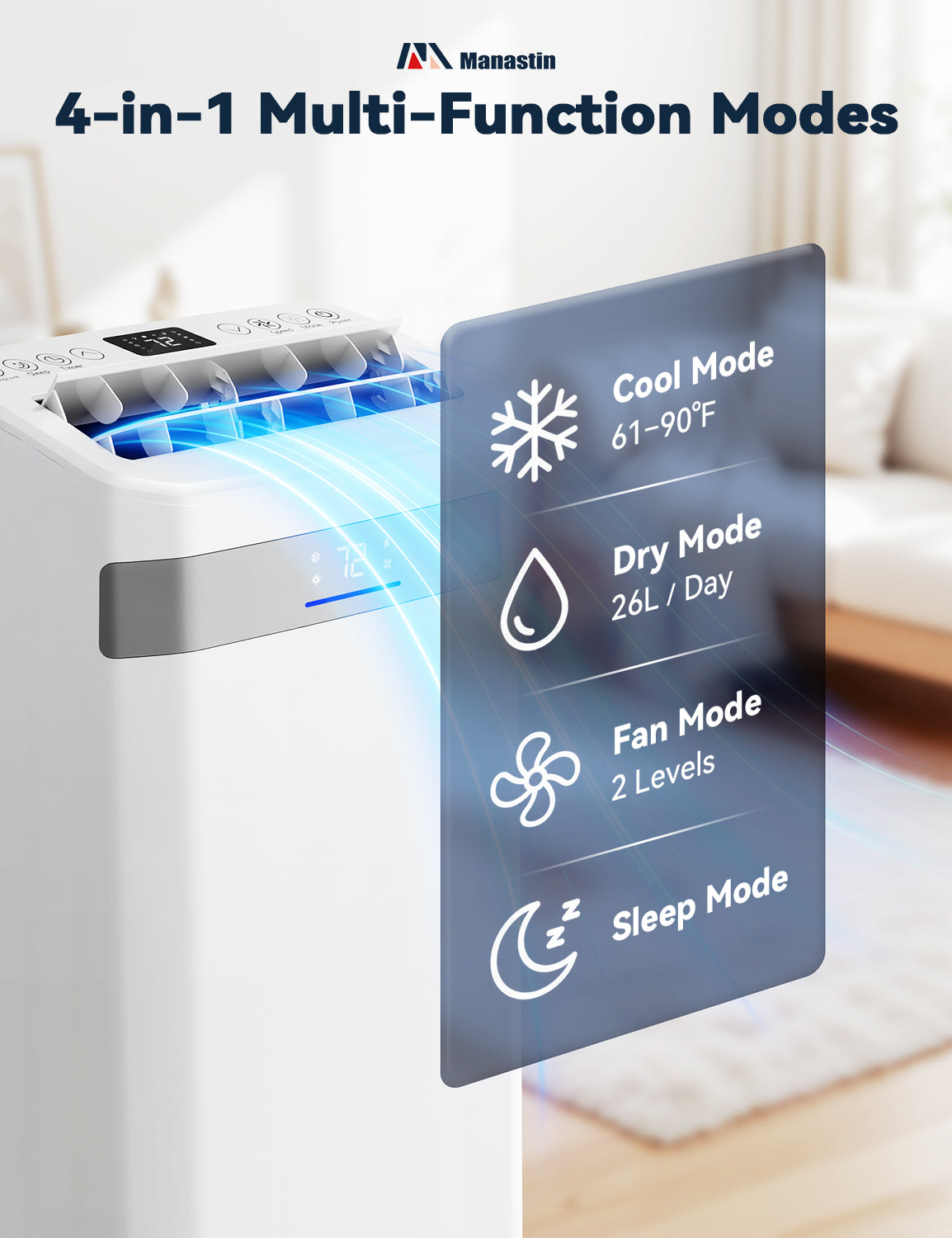 Patiosunny Portable Air Conditioners 14,000 BTU Ashrae, 4-in-1 AC Unit, Dehumidifier, Fan & Sleep, with 24-Hour Timer, Remote Control, for Home/Office/Apartments/Dorm