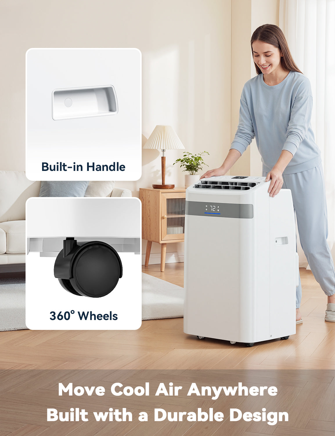 Patiosunny Portable Air Conditioners 14,000 BTU Ashrae, 4-in-1 AC Unit, Dehumidifier, Fan & Sleep, with 24-Hour Timer, Remote Control, for Home/Office/Apartments/Dorm