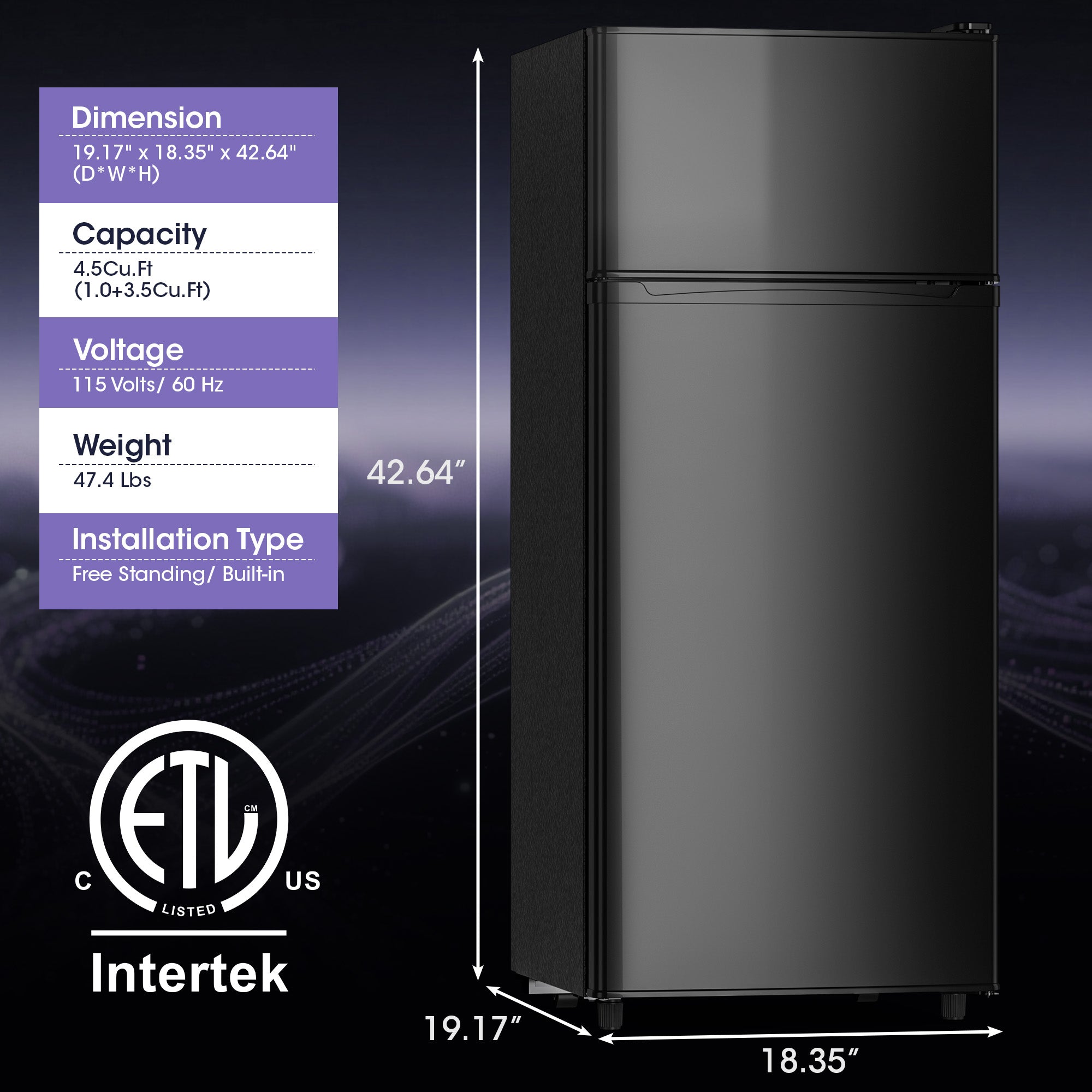 Patiosunny 4.5 Cu.ft Mini Refrigerator with Freezer,Small Refrigerator for Office,Kitchen,Dorm and Bedroom ,2 Doors Mini Fridge with Adjustable Shelves(Black)