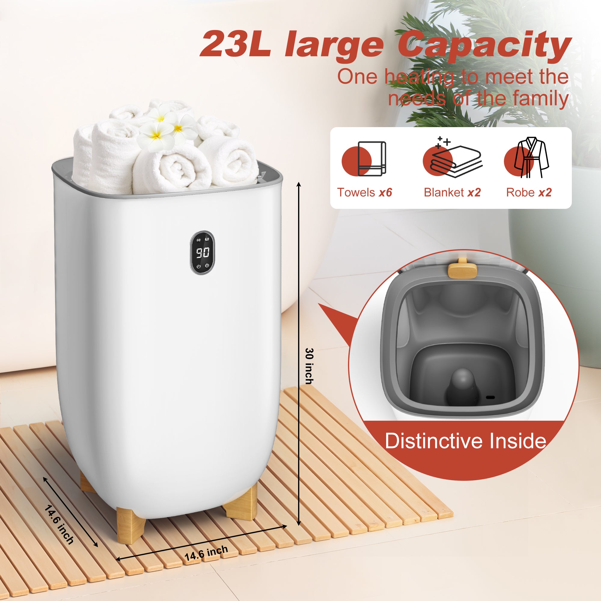 Patiosunny 40L Large Capacity Smart Towel Warmer & Dryer Cabinet, Heating Mode 20/30/60/90 Min, Customized Fragrance, LED Screen, Anti-scald Safety Lock, Ideal Gift for Families, Friends, Lover