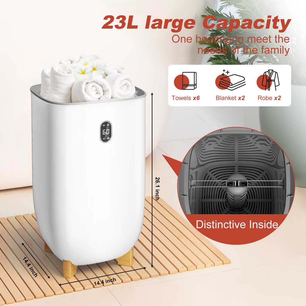 Patiosunny 35L Towel Warmer Bucket with Drying Modes, Heating Mode 20/30/60/90 Min, Customized Fragrance, LED Screen, Anti-scald Safety lock, White