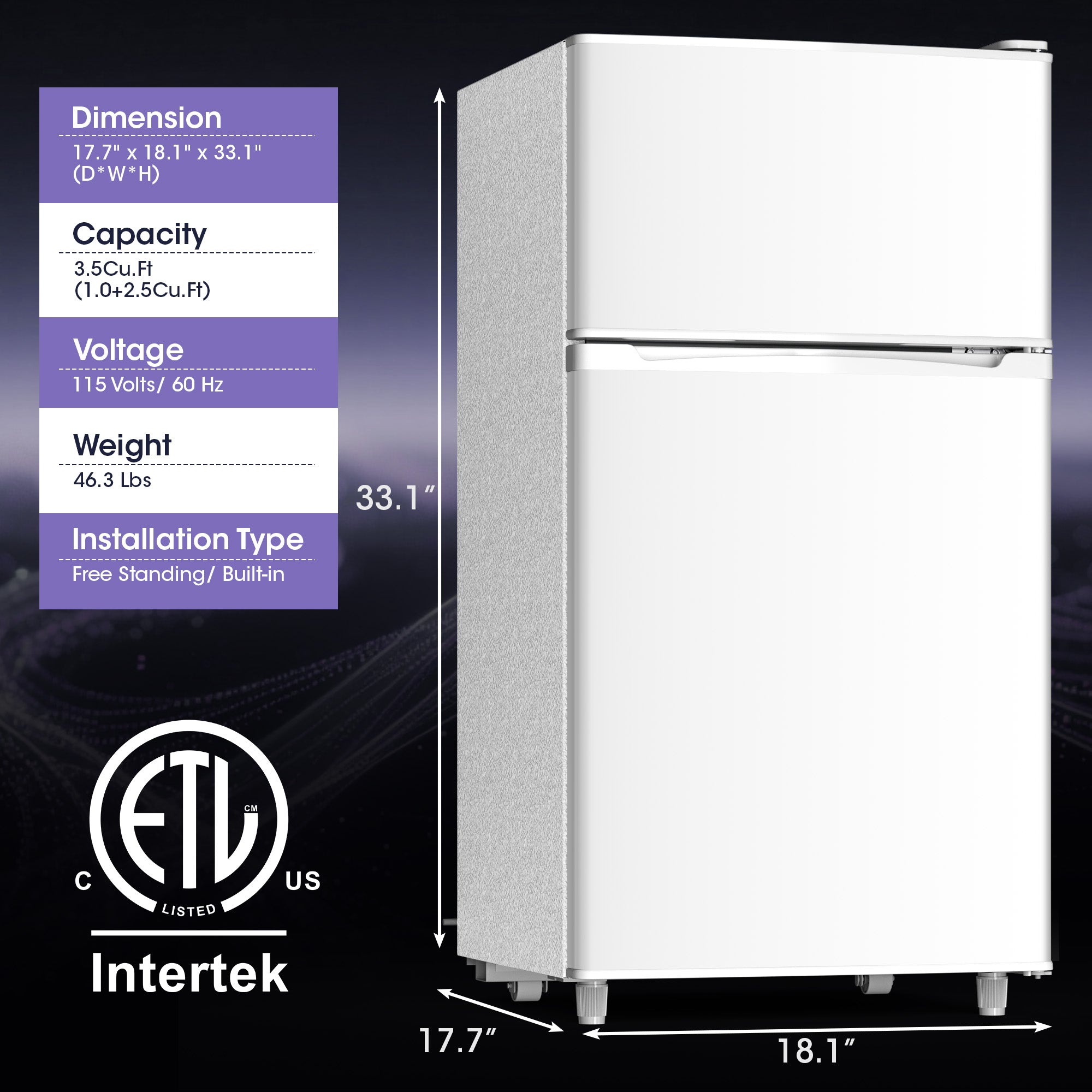 Patiosunny 3.5 Cu.Ft Mini Fridge with Freezer, Adjustable Thermostat, Low Noise, Removable Glass Shelves, 2 Door Small Refrigerator for Kitchen, Dorm, Office, Bedroom, Pearl White