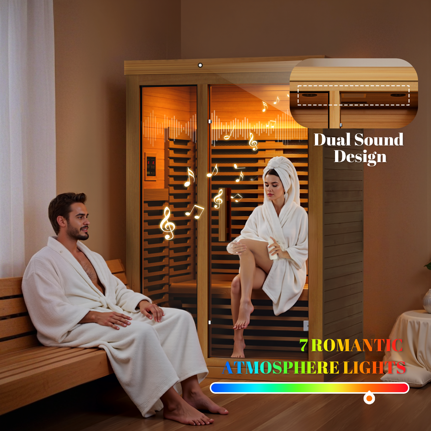 Patiosunny 2 Person Personal Sauna for Home Use, Full Spectrum Infrared Sauna, Low EMF, Dual Tempered Glass & Bluetooth Speakers - Indoor Sauna 2000W (Wood Tone)