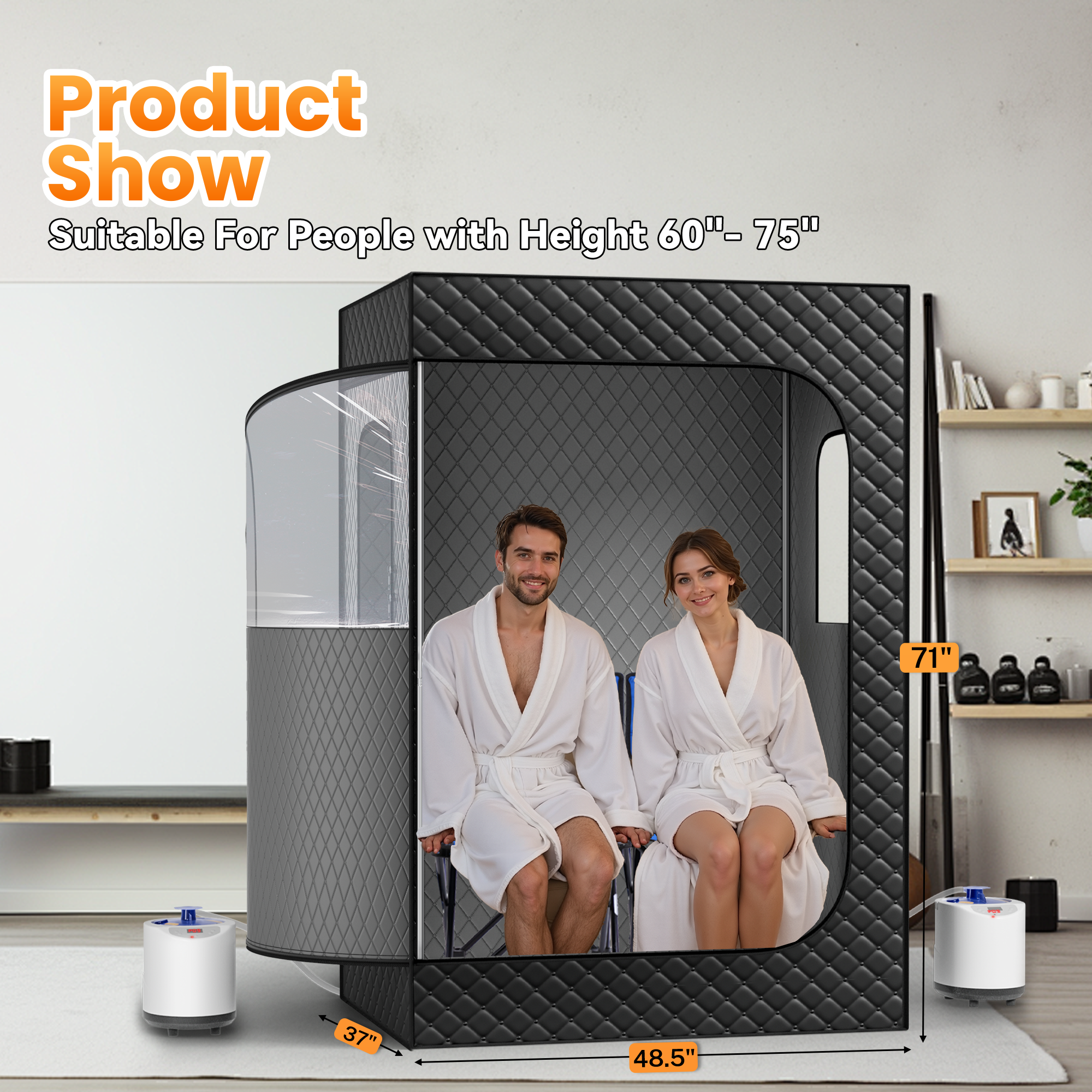 Patiosunny 2 Person Steam Sauna with Remote Control,Two Folding Chairs,Large Space Sauna for Bedroom,Living Room,Gym