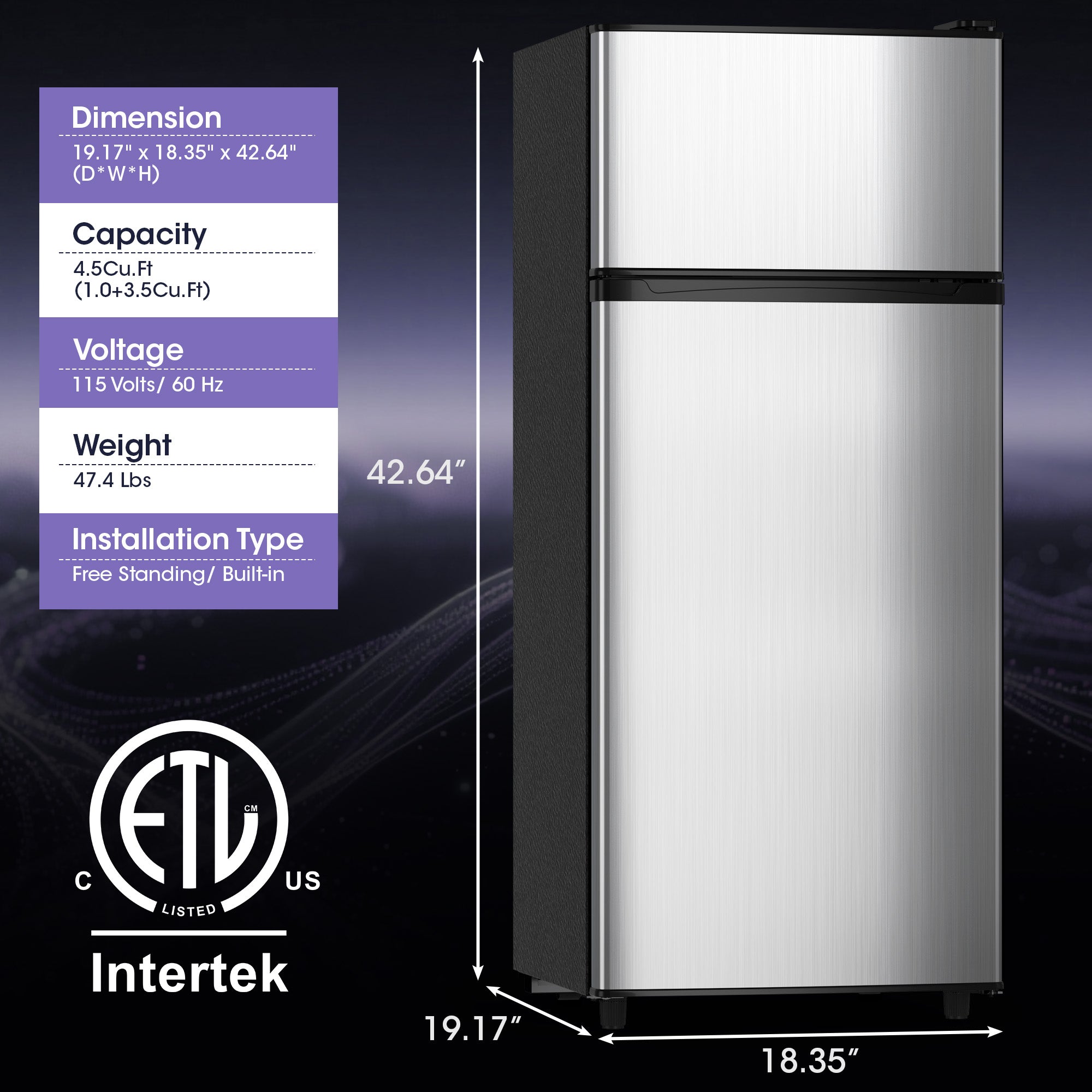 Patiosunny 4.5 Cu.ft Mini Refrigerator with Freezer,Small Refrigerator for Office,Kitchen,Dorm and Bedroom ,2 Doors Mini Fridge with Adjustable Shelves(Sliver)