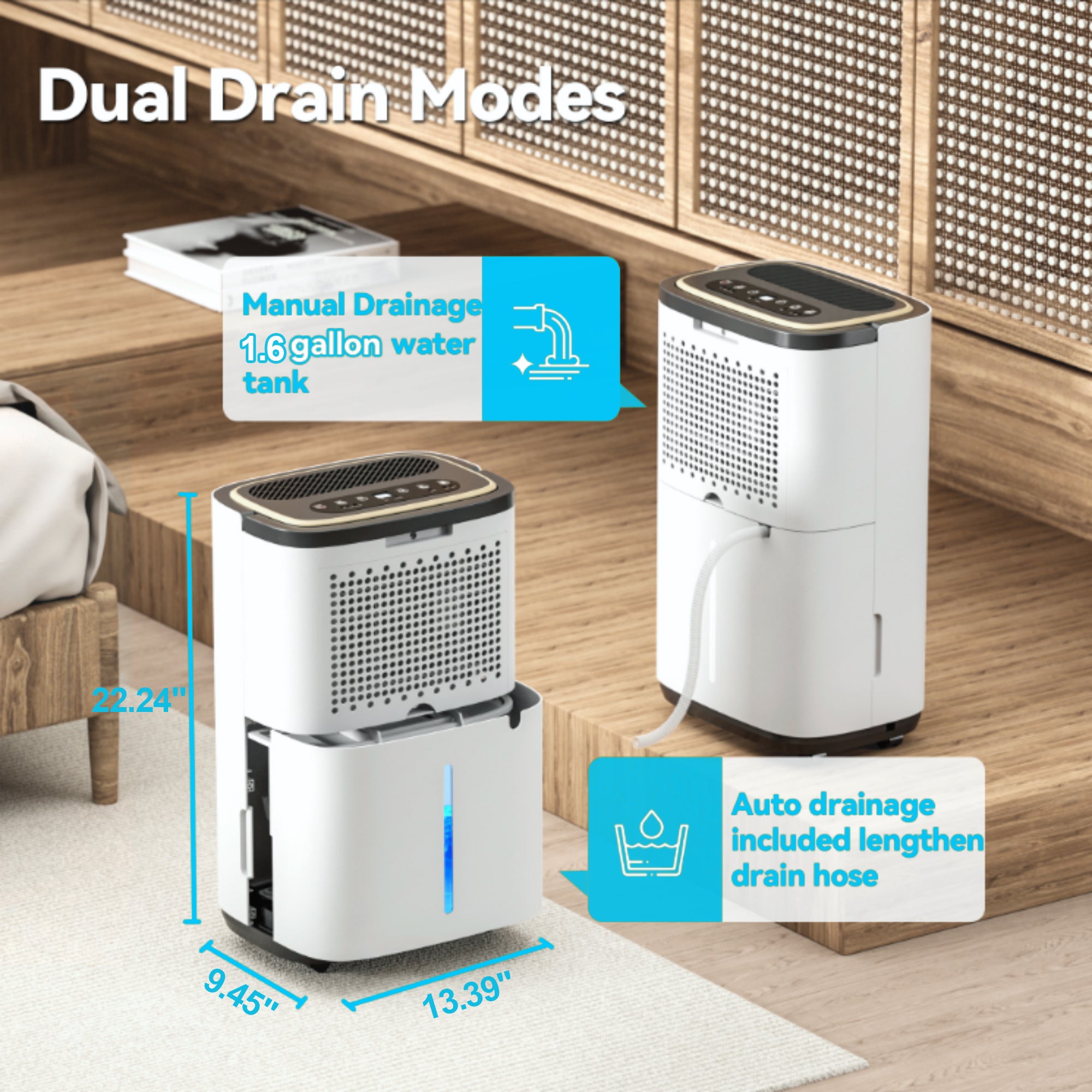Patiosunny 15-Pint (DOE) Multi-Function Dehumidifier, 5000 Sq.Ft Coverage Area with 3 Modes, 180 OZ Water Tank/24H-Timer/Drain Hose/Child lock, for Bedroom /Office/Laundry Room