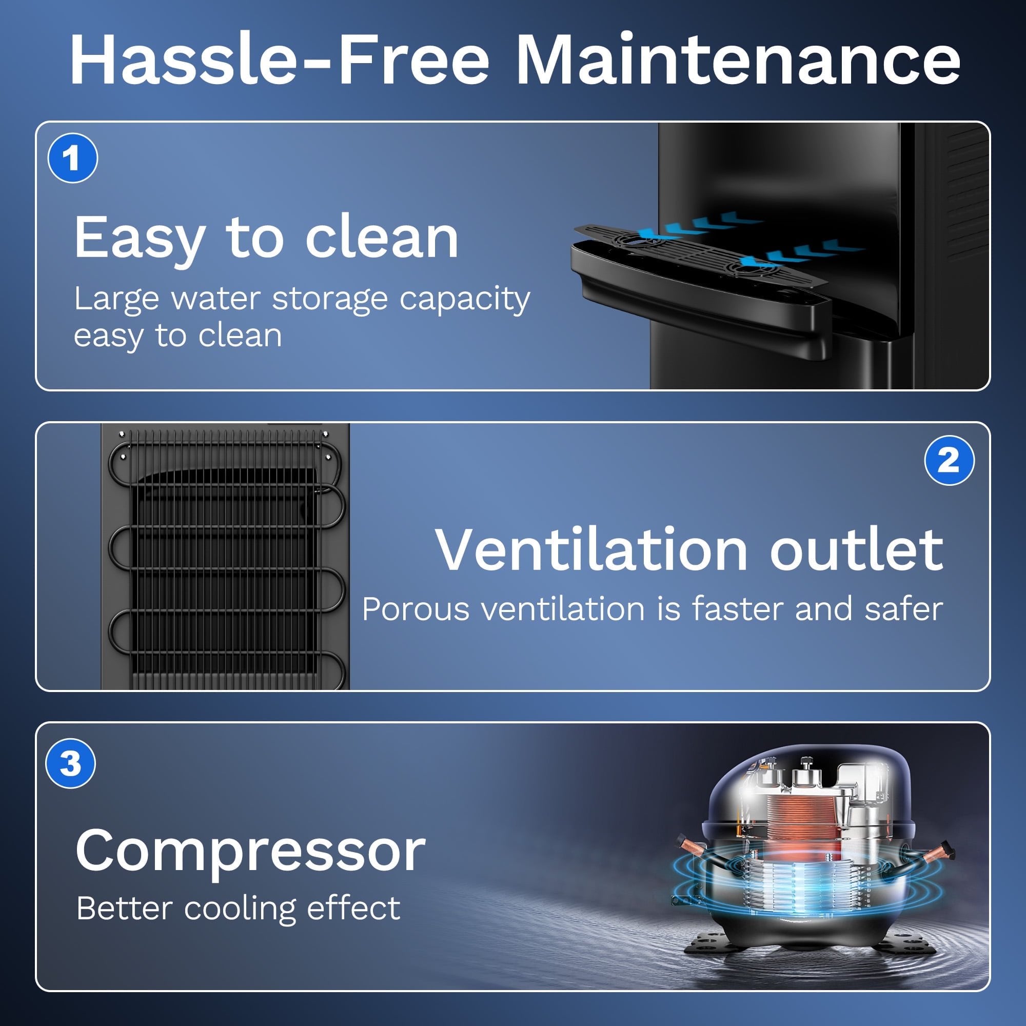 Patiosunny Fashion Black Top Loading Water Dispenser, Child Lock and Detachable Water Tray, Cold & Hot Water at any time, for Kitchen/Living Room/Gym/Basement