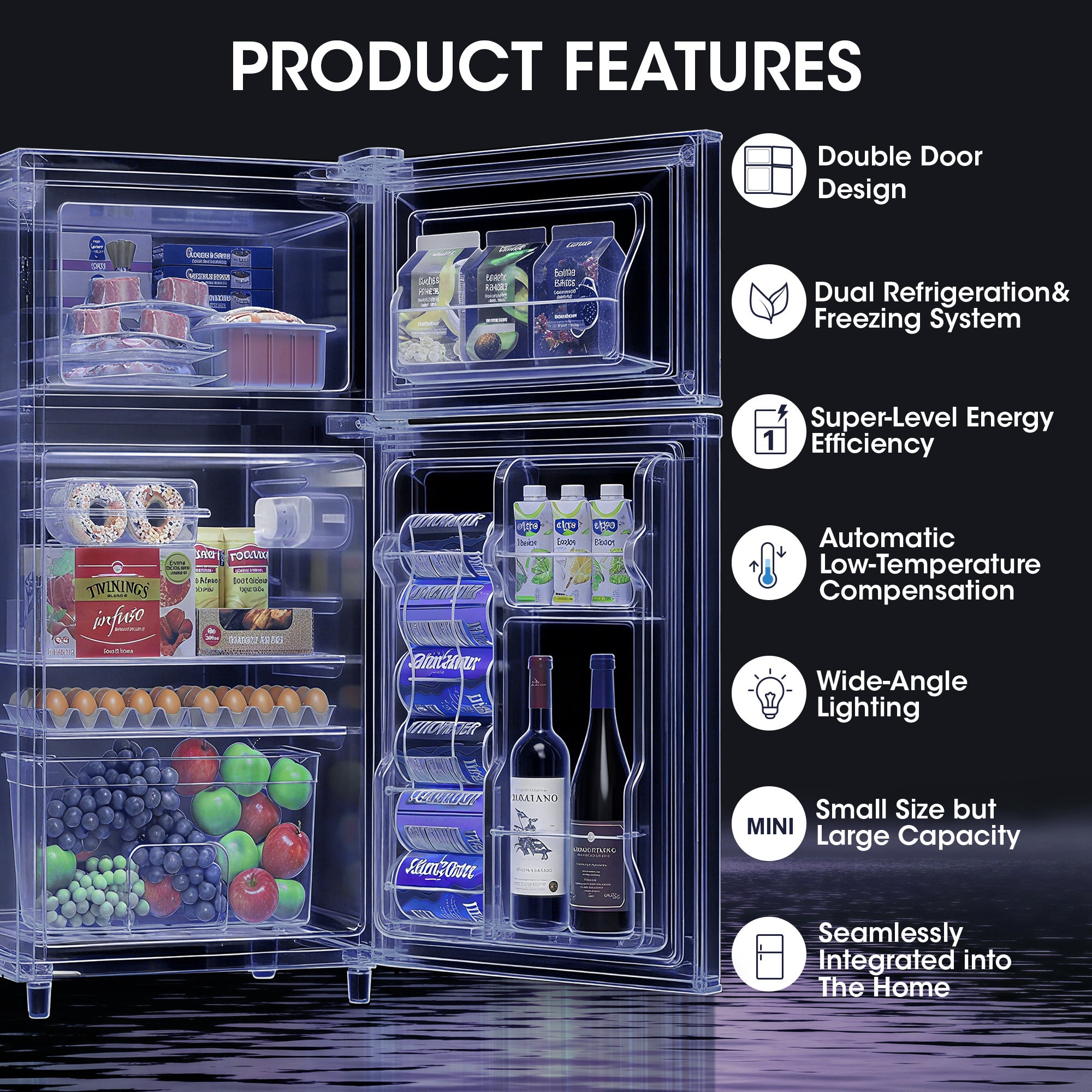 Patiosunny 3.5 Cu.Ft Mini Fridge with Freezer, Adjustable Thermostat, Low Noise, Removable Glass Shelves, 2 Door Small Refrigerator for Kitchen, Dorm, Office, Bedroom, Pearl White