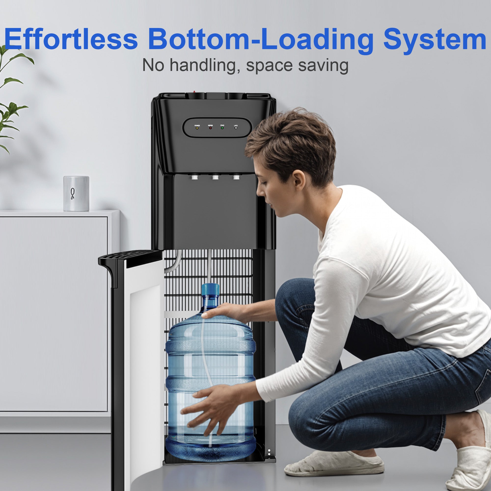 Patiosunny Bottom-Loading Water Dispenser w/ Hot, Room & Cold Water | Child Safety Lock, LED Display, Black