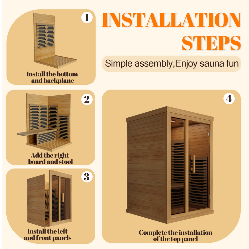Patiosunny 2 Person Personal Sauna for Home Use, Full Spectrum Infrared Sauna, Low EMF, Dual Tempered Glass & Bluetooth Speakers - Indoor Sauna 2000W (Wood Tone)