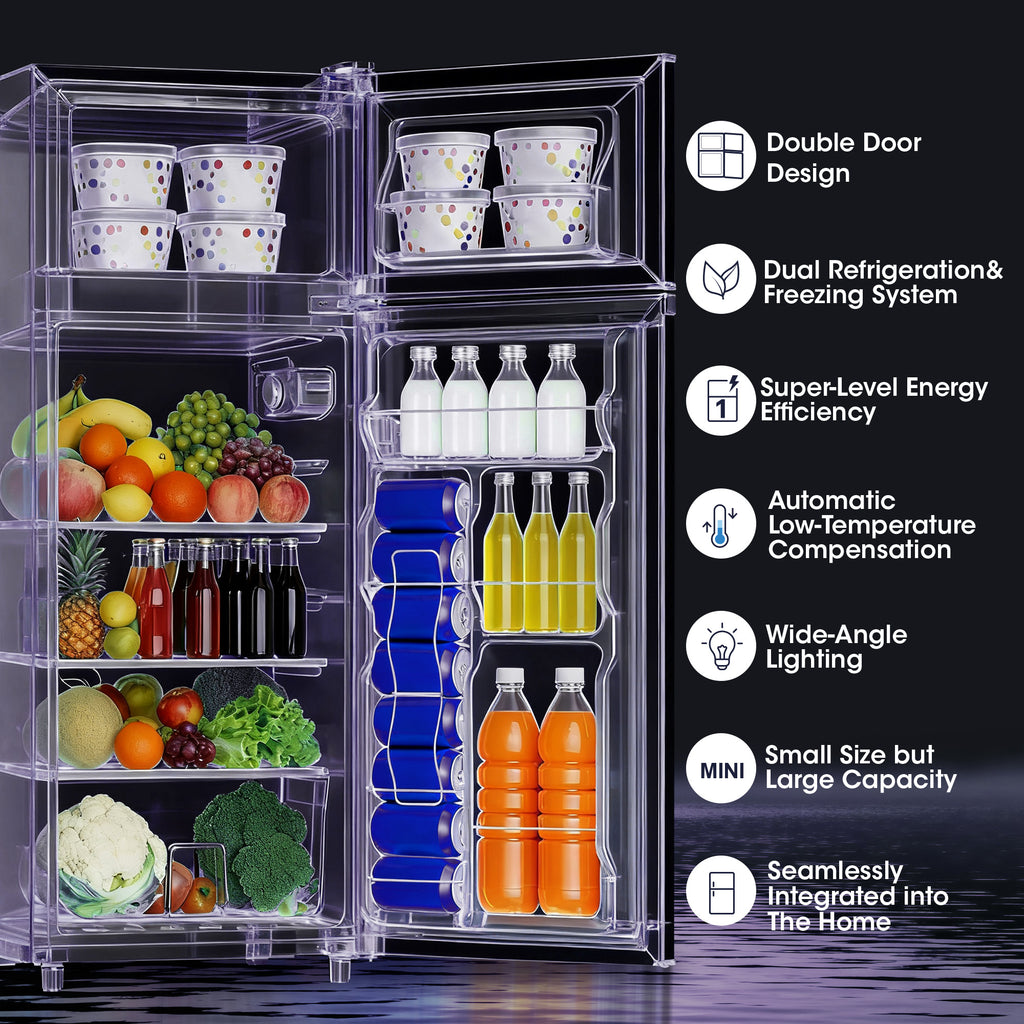 Patiosunny 4.5 Cu.ft Mini Refrigerator with Freezer,Small Refrigerator for Office,Kitchen,Dorm and Bedroom ,2 Doors Mini Fridge with Adjustable Shelves(Black)