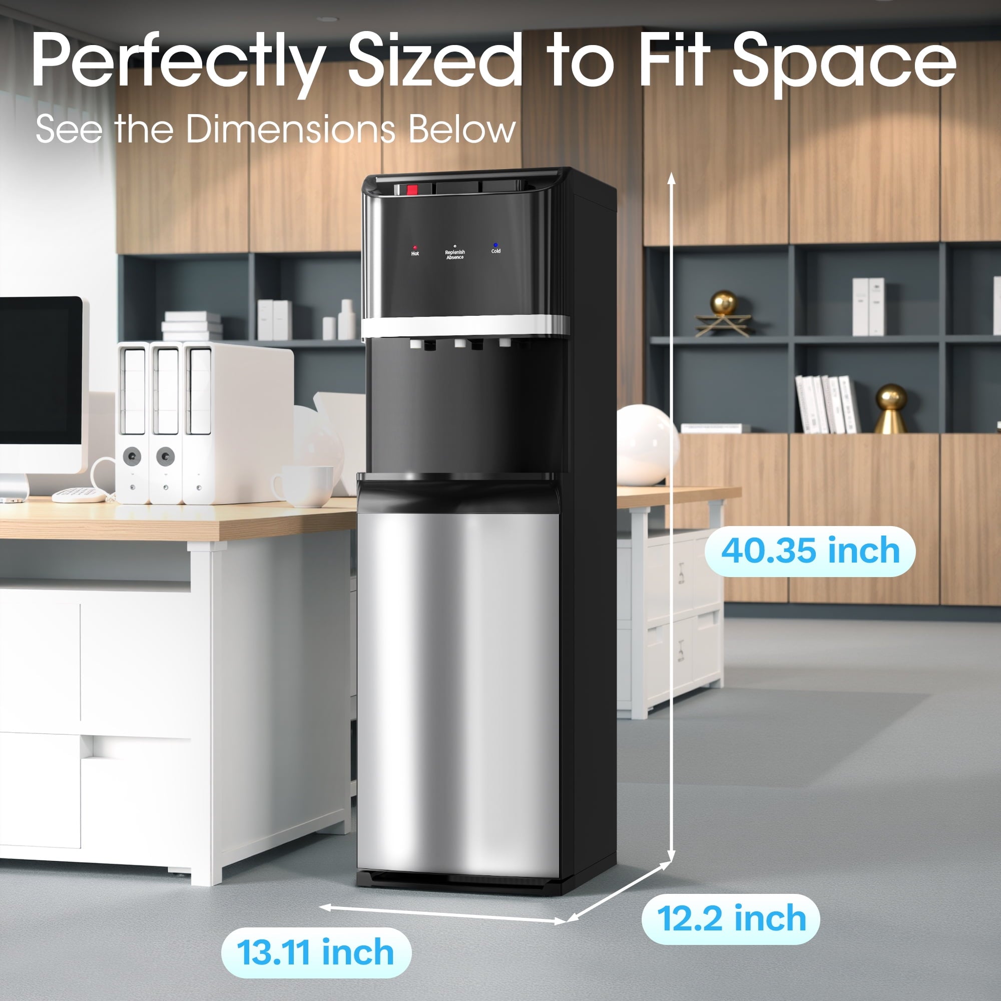 Patiosunny Bottom Loading 304 Stainless Steel Water Cooler Dispenser for 3-5 Gallon Bottles, Water Cooler with 3 Temperature Settings - Hot, Cold & Room Water, Ideal Design for Home & Office