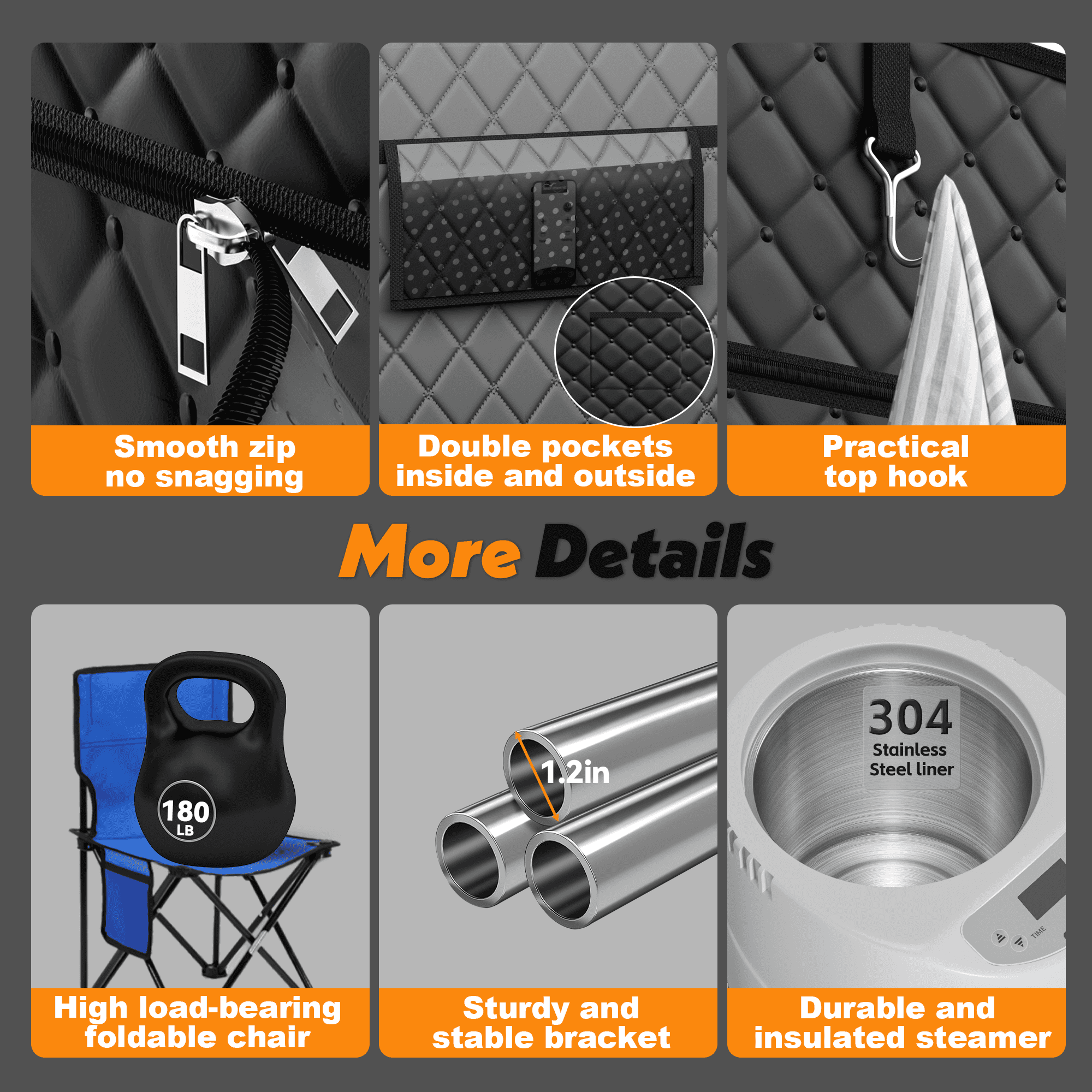 Patiosunny 2 Person Portable Steam Sauna for Home, with 2 Foldable Chairs, with Remote Control (Black)