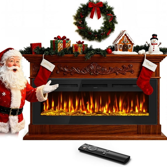 50" Electric Fireplace Recessed and Wall Mounted Ultra-Thin Fireplace Heater,Silence Fireplace with Logs,Crystal,Multicolor Flame,Timer,Touch Screen and Remote Control