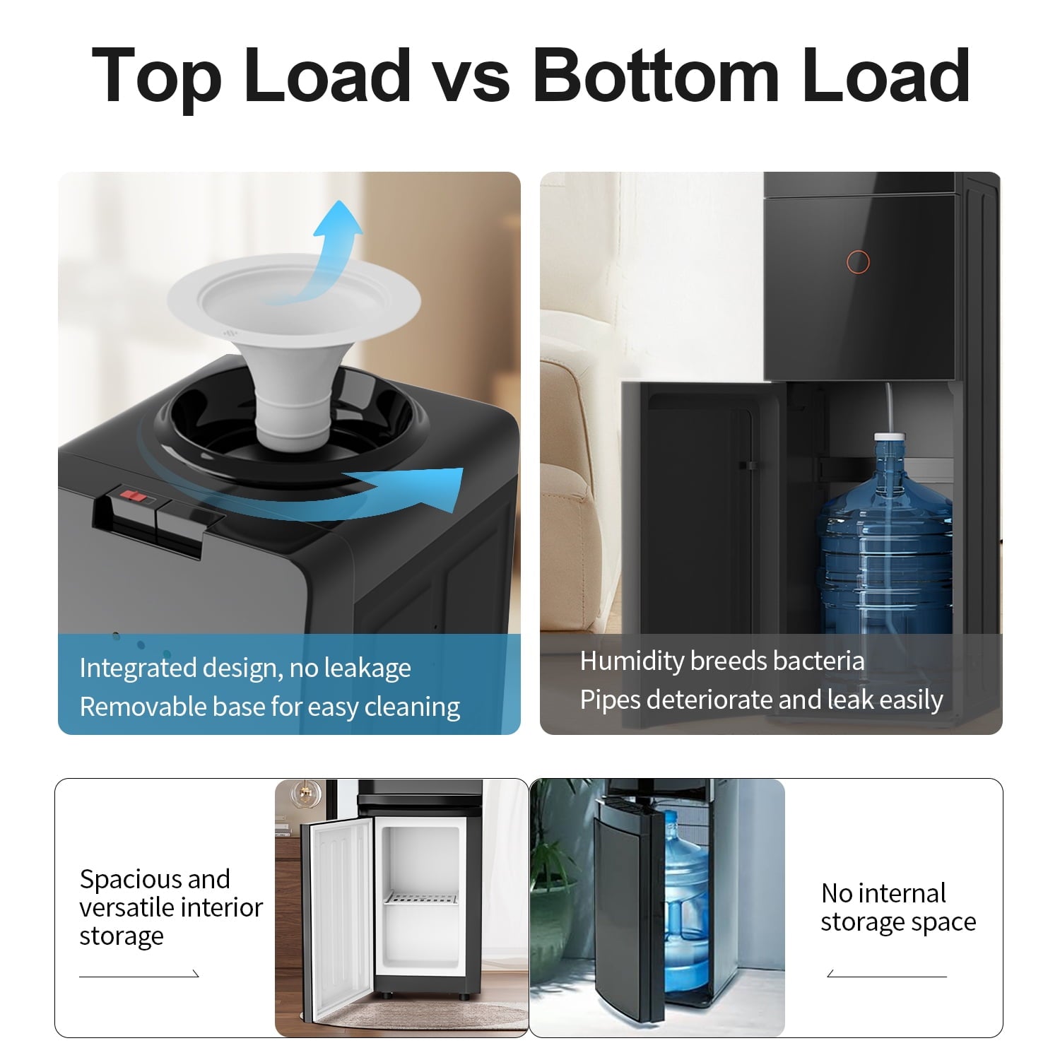 Patiosunny Top Loading Double Temperature Water Dispenser, Safety Lock, Detachable Water Tray, Stylish Black