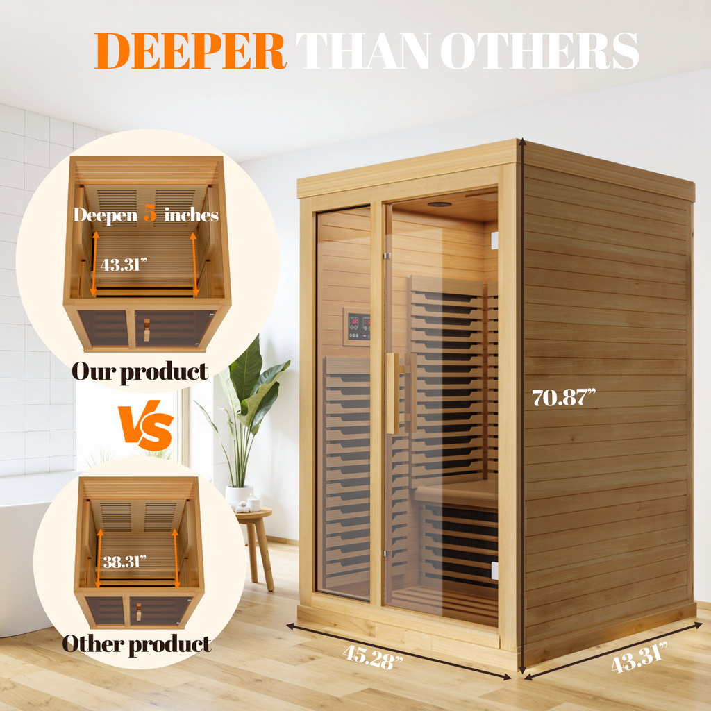 Patiosunny 2 Person Personal Sauna for Home Use, Full Spectrum Infrared Sauna, Low EMF, Dual Tempered Glass & Bluetooth Speakers - Indoor Sauna 2000W (Wood Tone)
