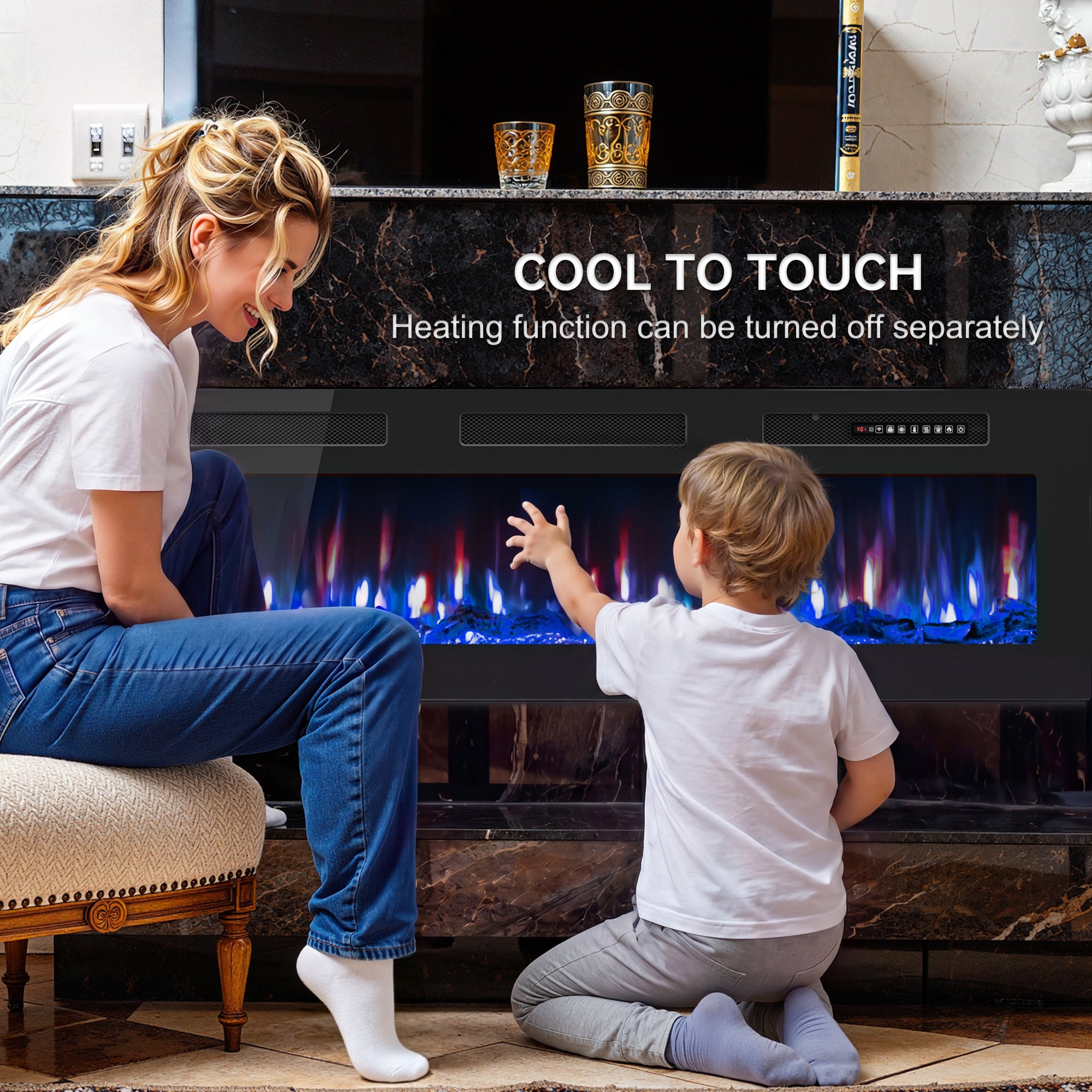 Patiosunny 72" Electric Fireplace, Adjustable Flame Colour and Speed, 8H Timer, Multiple Modes, Child Lock, Suitable for Living Rooms and Bedrooms