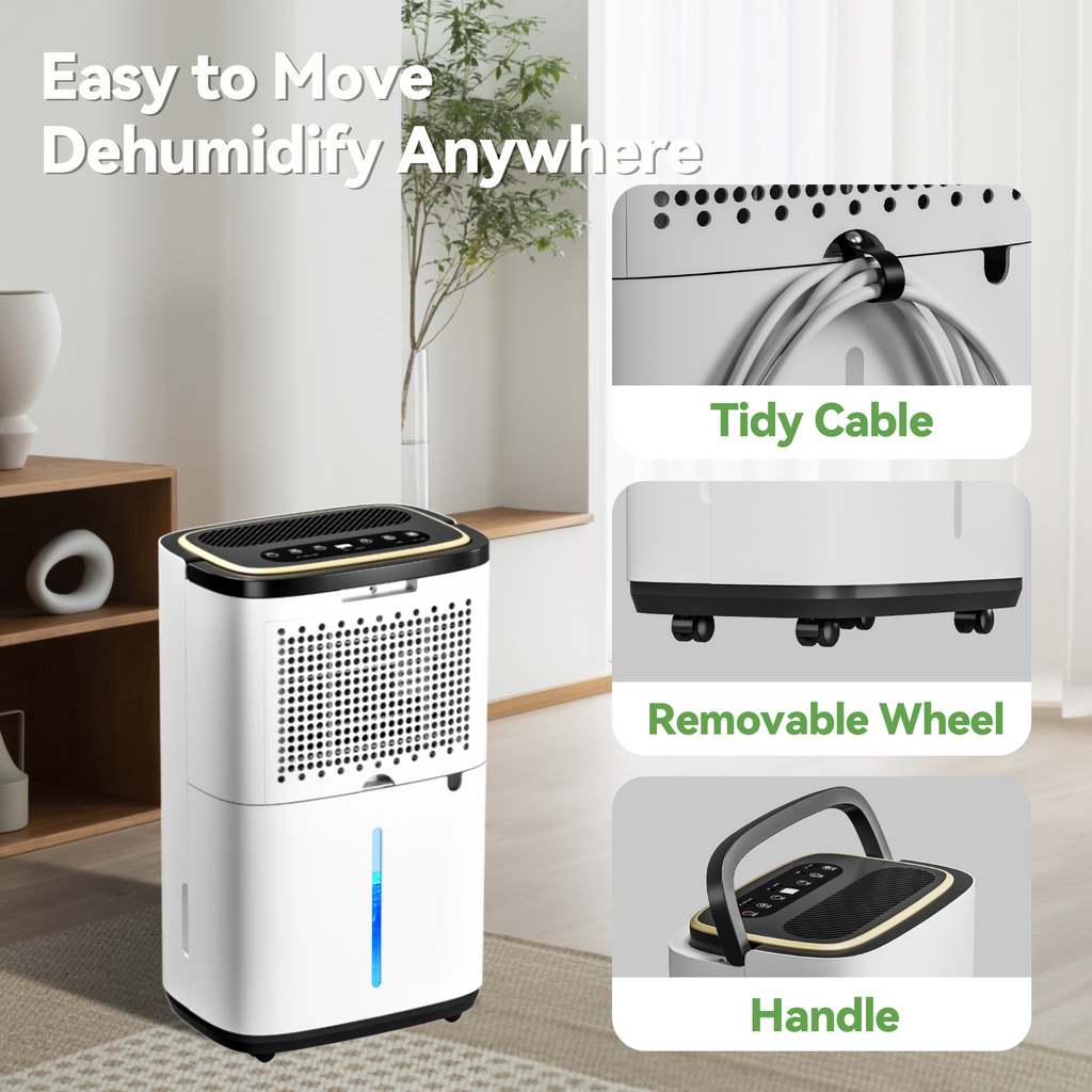Patiosunny 9-Pint (DOE) Multi-Function Dehumidifier, 3000 Sq. Ft Coverage Area with 3 Modes, 74 OZ Water Tank/24H-Timer/Drain Hose/Child lock, for Bedroom/Office/Laundry Room
