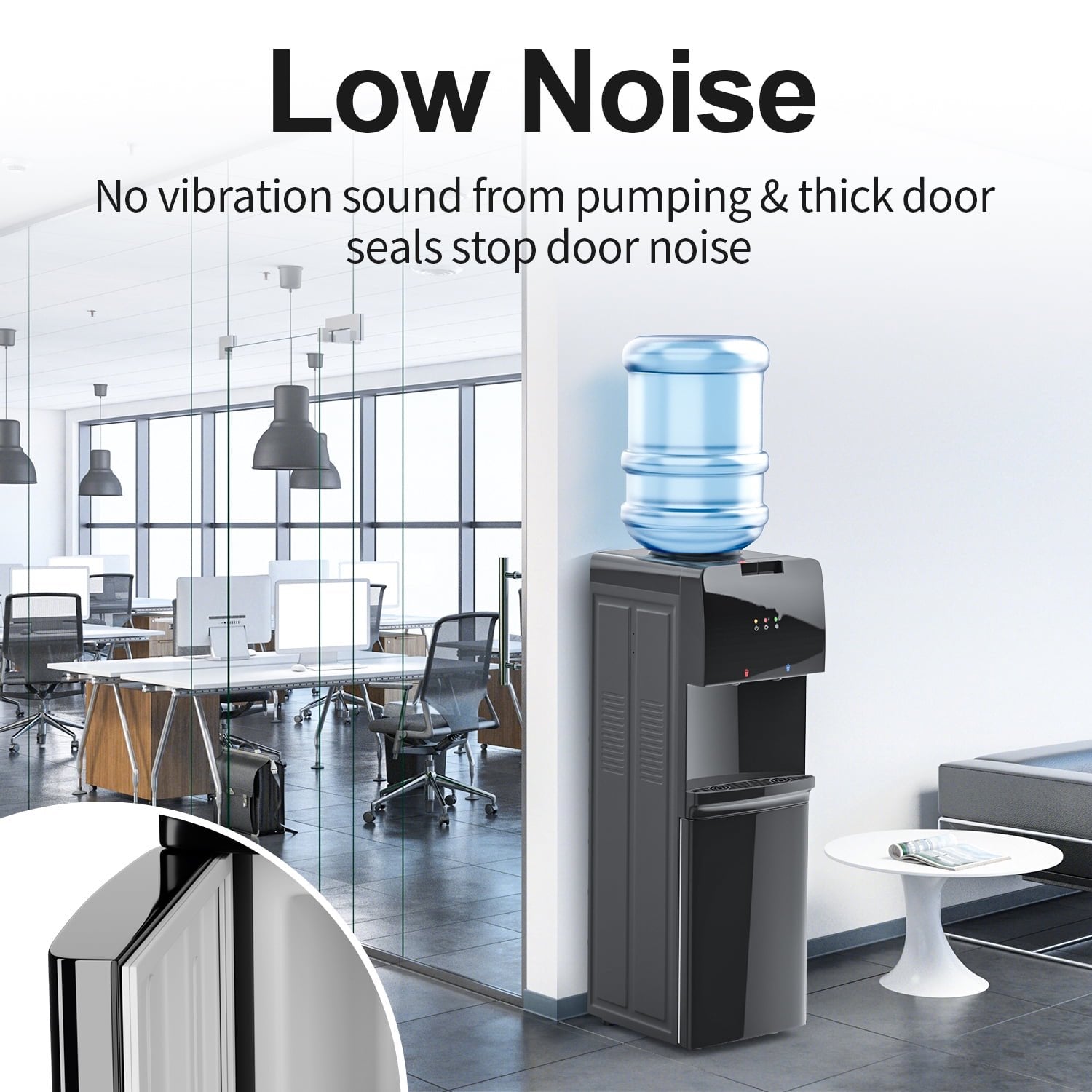 Patiosunny Fashion Black Top Loading Water Dispenser, Child Lock and Detachable Water Tray, Cold & Hot Water at any time, for Kitchen/Living Room/Gym/Basement