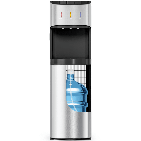 Patiosunny Bottom-Loading Water Dispenser, 3 Temperatures (Hot, Room and Cold), Child Safety Lock, LED Display with Empty Bottle Alert, Silver