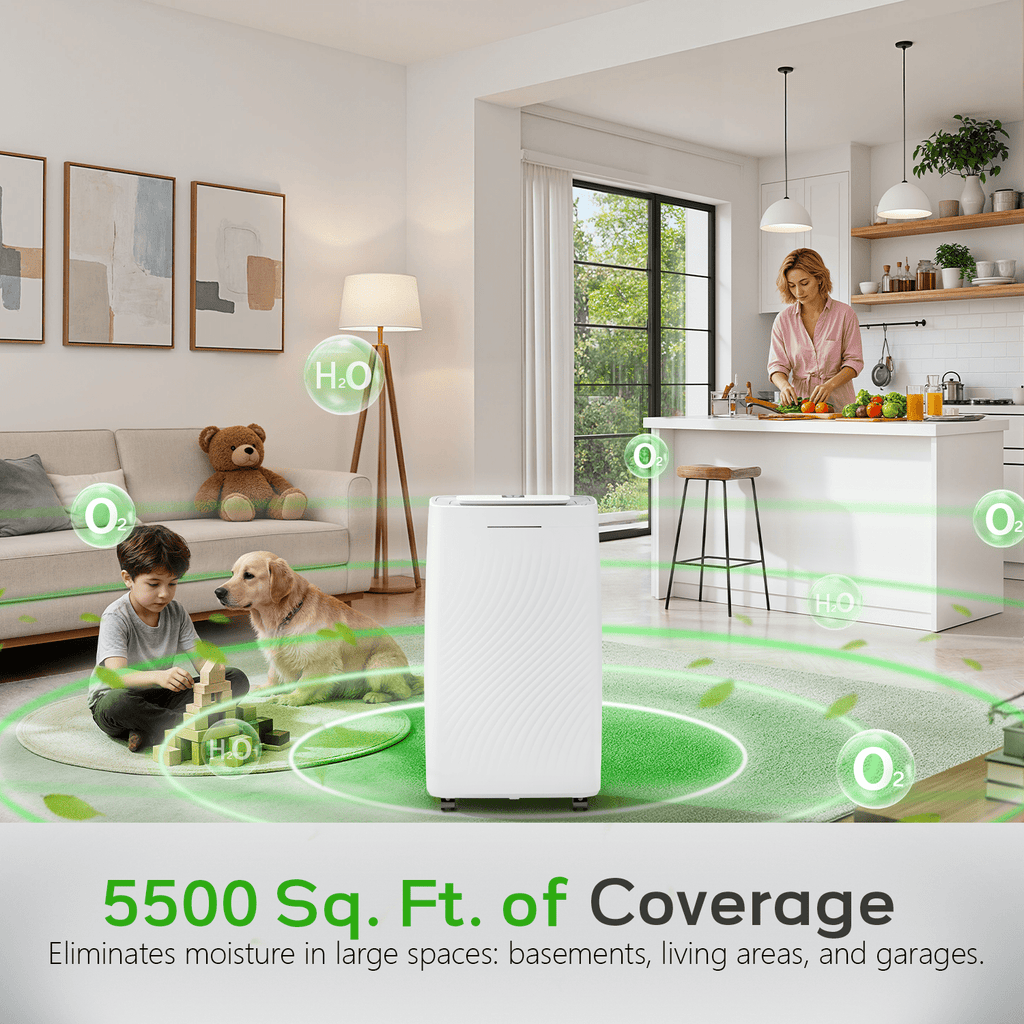 Patiosunny 19-Pint (DOE) , Max 80 Pints/D Multi-Function Dehumidifier, 5500 Sq.Ft Coverage Area , Automatic Defrosting, 24H-Timer, with Drain Hose, Suitable for Large Rooms and Underground Garages