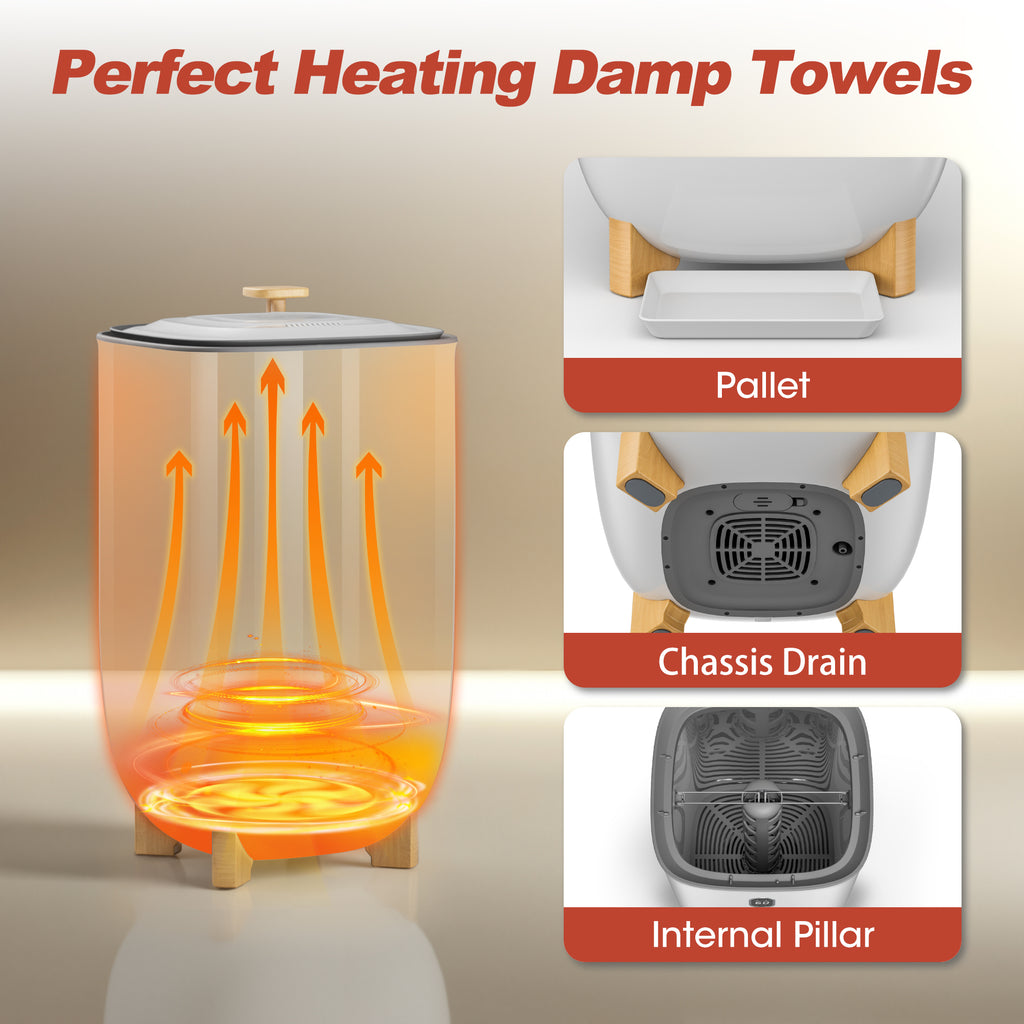 Patiosunny 35L Towel Warmer Bucket with Drying Modes, Heating Mode 20/30/60/90 Min, Customized Fragrance, LED Screen, Anti-scald Safety lock, White