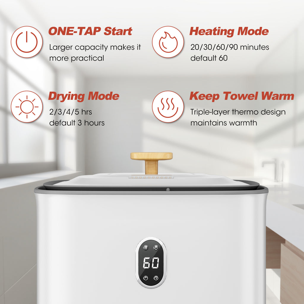 Patiosunny 35L Towel Warmer Bucket with Drying Modes, Heating Mode 20/30/60/90 Min, Customized Fragrance, LED Screen, Anti-scald Safety lock, White