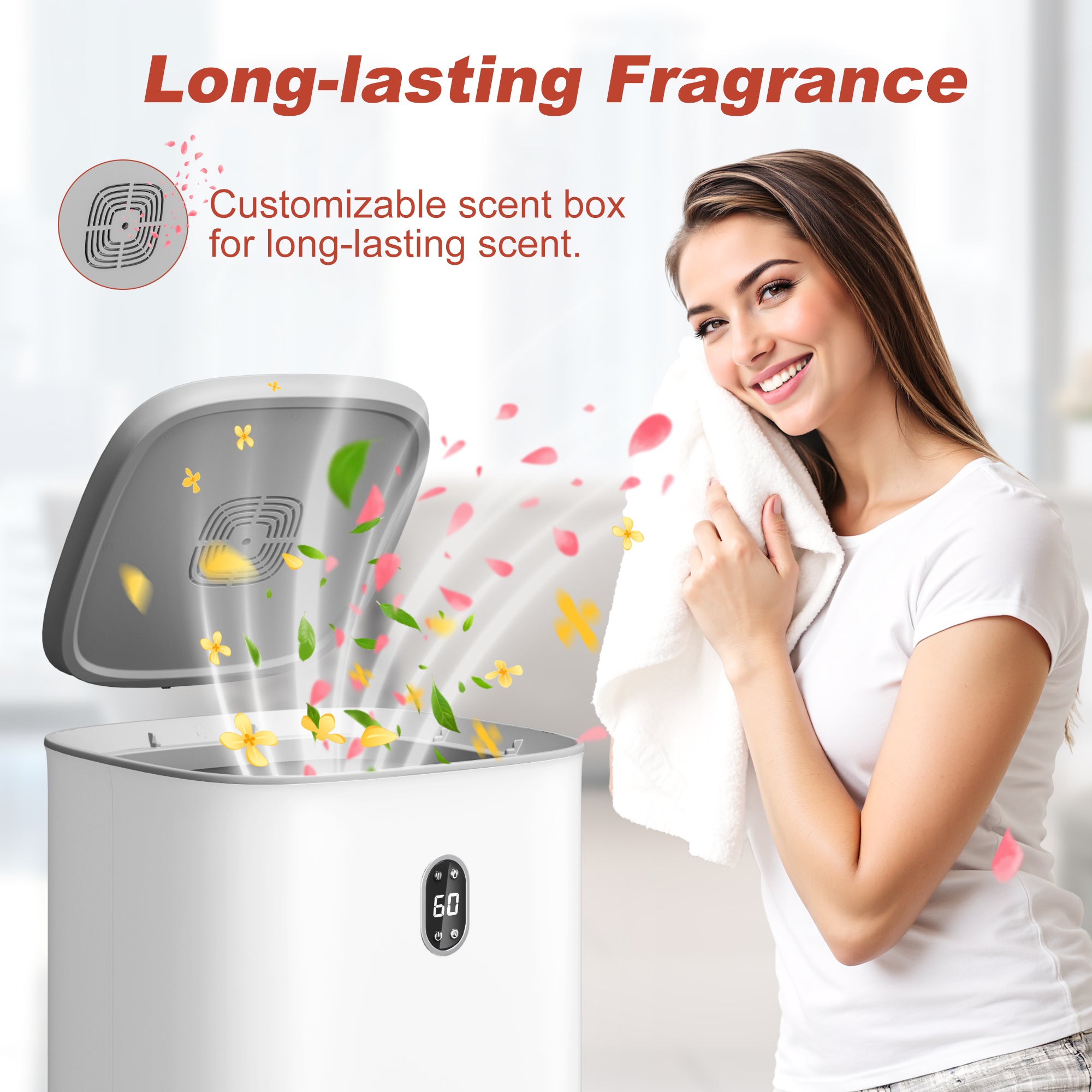 Patiosunny 35L Towel Warmer Bucket with Drying Modes, Heating Mode 20/30/60/90 Min, Customized Fragrance, LED Screen, Anti-scald Safety lock, White